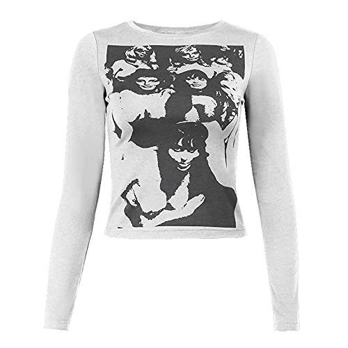 Women's Casual Long Sleeve Printed Blouse & Tops - Fashion Streetwear Crop T-Shirt for Women (White, Medium) | Perfect for Office Wear, Date Night & Weekend Outfits