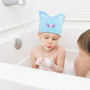 2Pcs Kids Microfiber Quick Drying Hair Towel Wrap with Cute Ears - Soft Absorbent Bath Turban Cap for Girls, Lightweight Hair Dry Hat & Headscarf (Blue & Pink) - Perfect for Post-Shower, Swimming & Spa Days