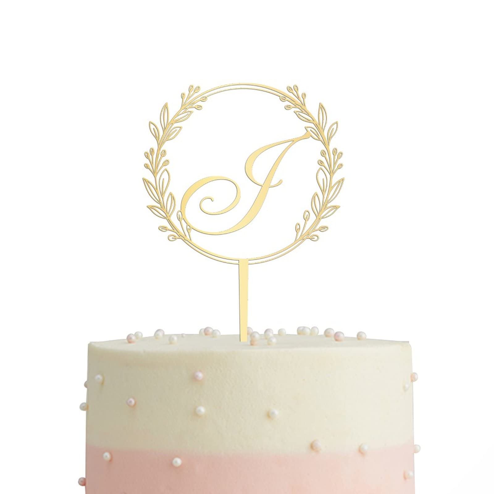 Personalized Gold Acrylic Letter Cake Topper - Wreath Initial Monogram for Wedding, Anniversary, Birthday Party Cake Decorations - Perfect for Custom Cakes, Cupcakes, and Dessert Displays (Letter J)