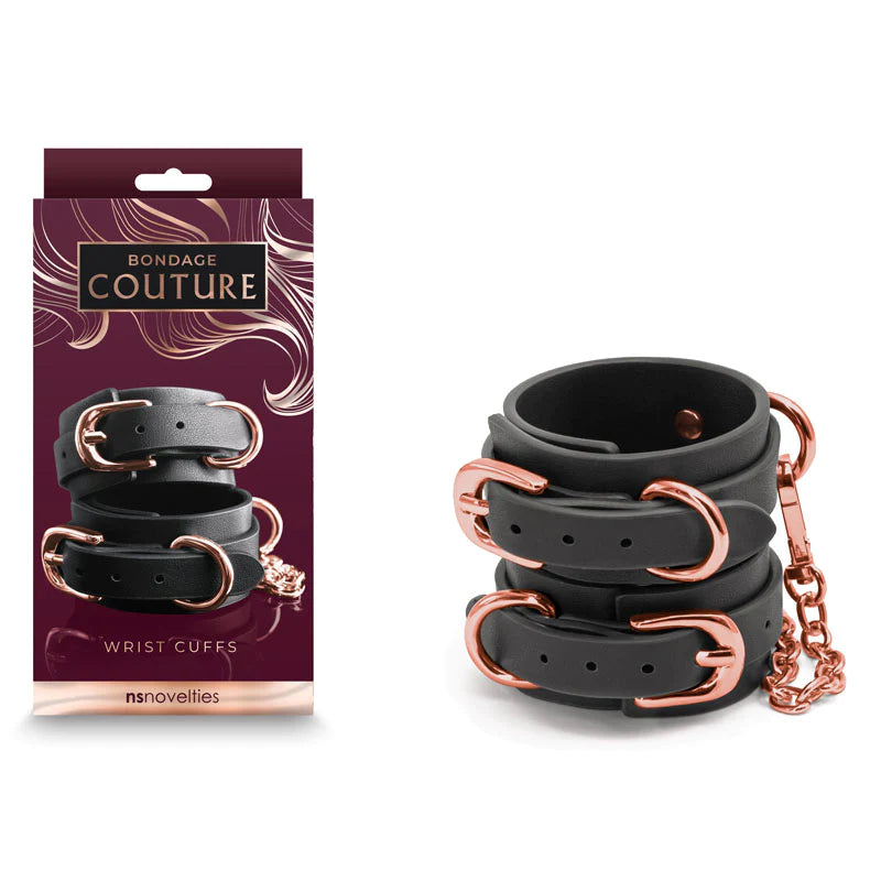 Luxury Bondage Wrist Cuffs - Black Leather Restraints for BDSM, Couples Play & Role-Playing Scenes - Adjustable Soft Cuffs for Adults