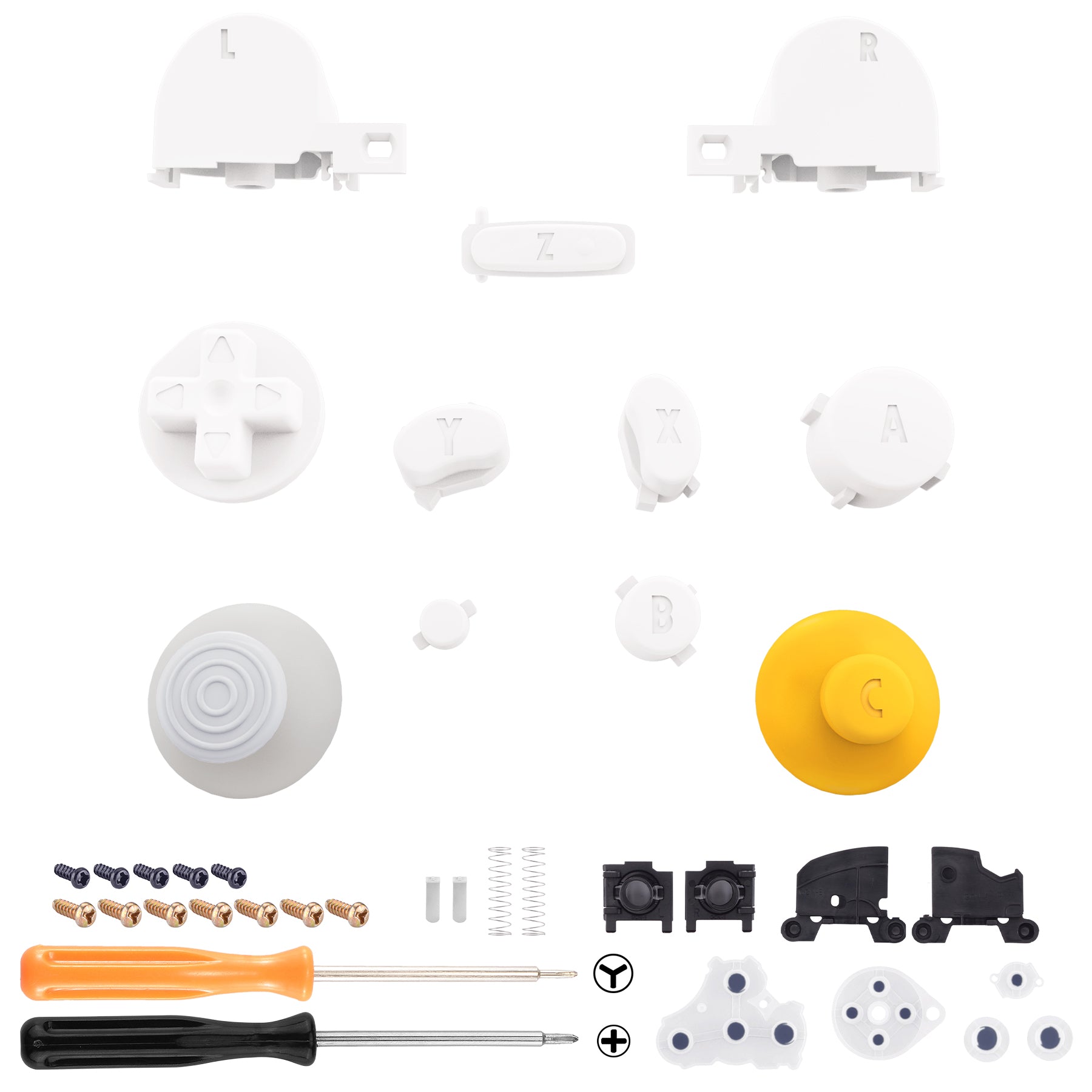 ExtremeRate Silver Replacement ABXY D-Pad Z L R Buttons for Nintendo GameCube Controller - DIY Repair Kit with Full Button Set, Thumbsticks & Tools (Controller Not Included) - Perfect for GameCube Controller Customization & Modding