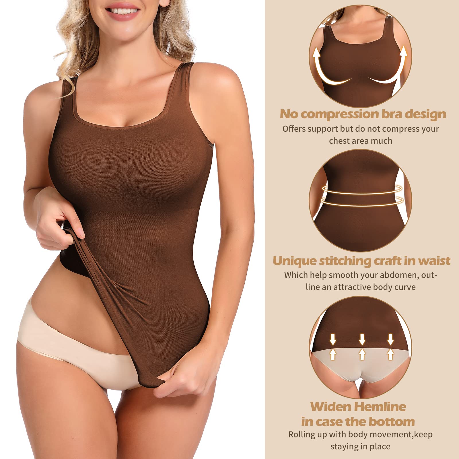 JOYSHAPER Women's Tummy Control Shapewear Cami - Seamless Compression Tank Top for Body Slimming & Smoothing | Perfect for Everyday Wear, Workout & Special Occasions