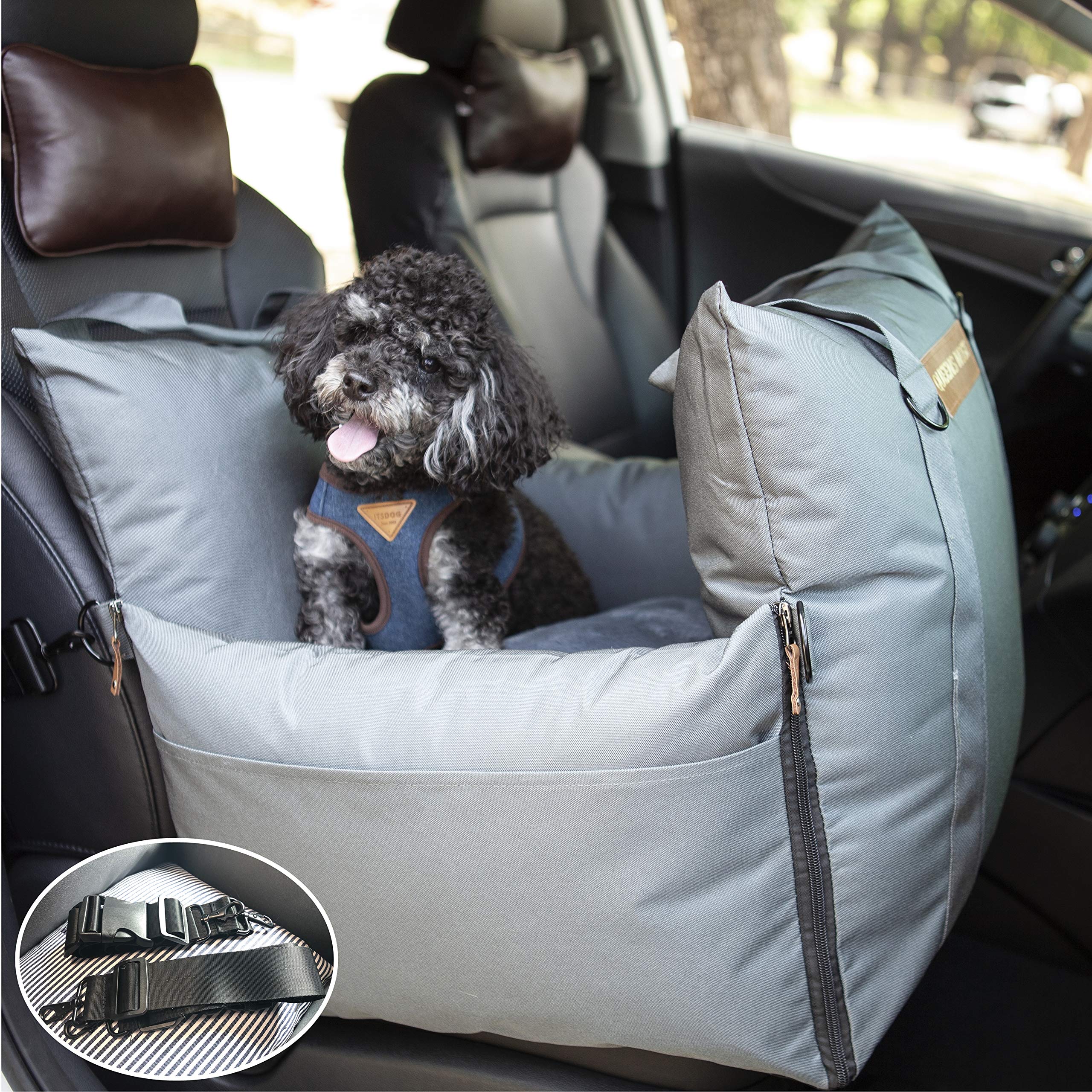 Durable Dog Car Seat with Front & Back Protection - Adjustable Pet Booster Seat with 2 Leashes & Safety Belts - Portable Carrier for Small & Medium Dogs - Perfect for Road Trips & Daily Commutes