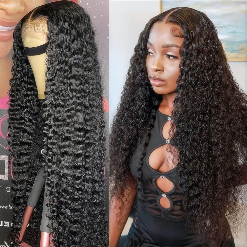5x5 HD Lace Closure Wigs 100% Human Hair 220 Density Pre Bleached Tiny Knots Glueless Deep Wave Wig 24 Inch - Ready to Wear Curly Wigs for Black Women | Natural Look for Daily Wear & Special Occasions