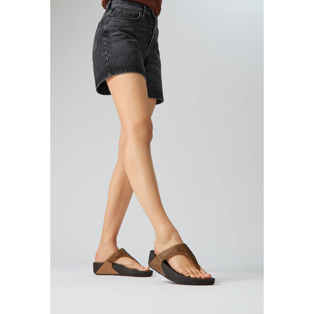FitFlop Lulu Crystal Embellished Sandals for Women - Comfortable Bronze Gladiator Sandals with Rhinestones | Perfect for Summer, Beach, Vacation and Casual Outings