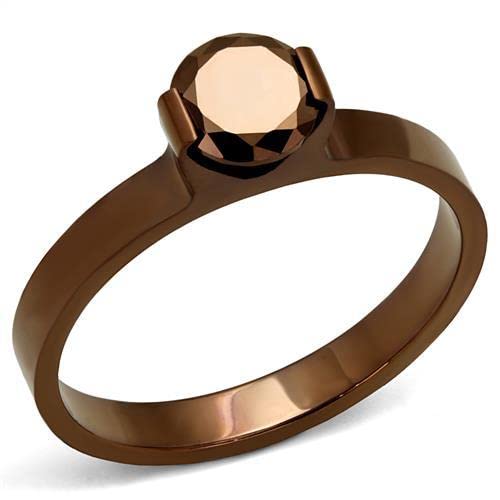 Zawadee Coffee Stainless Steel Ring with AAA CZ Stones - Elegant Light Coffee Color Jewelry for Women - Perfect for Everyday Wear, Parties & Gifts