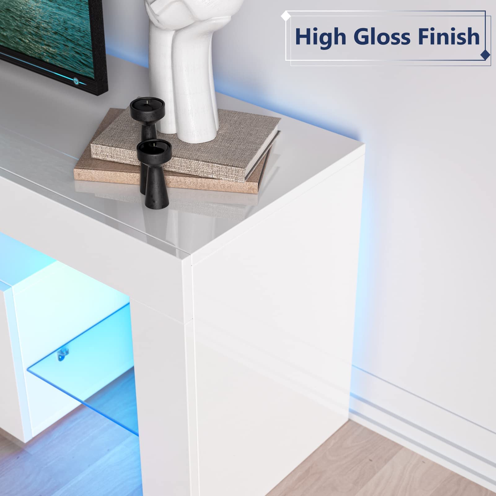 Modern RGB LED TV Stand for 60 65 70 Inch TVs - High Glossy Entertainment Center with Storage Shelves - Media Console for Living Room, Game Room & Bedroom (63