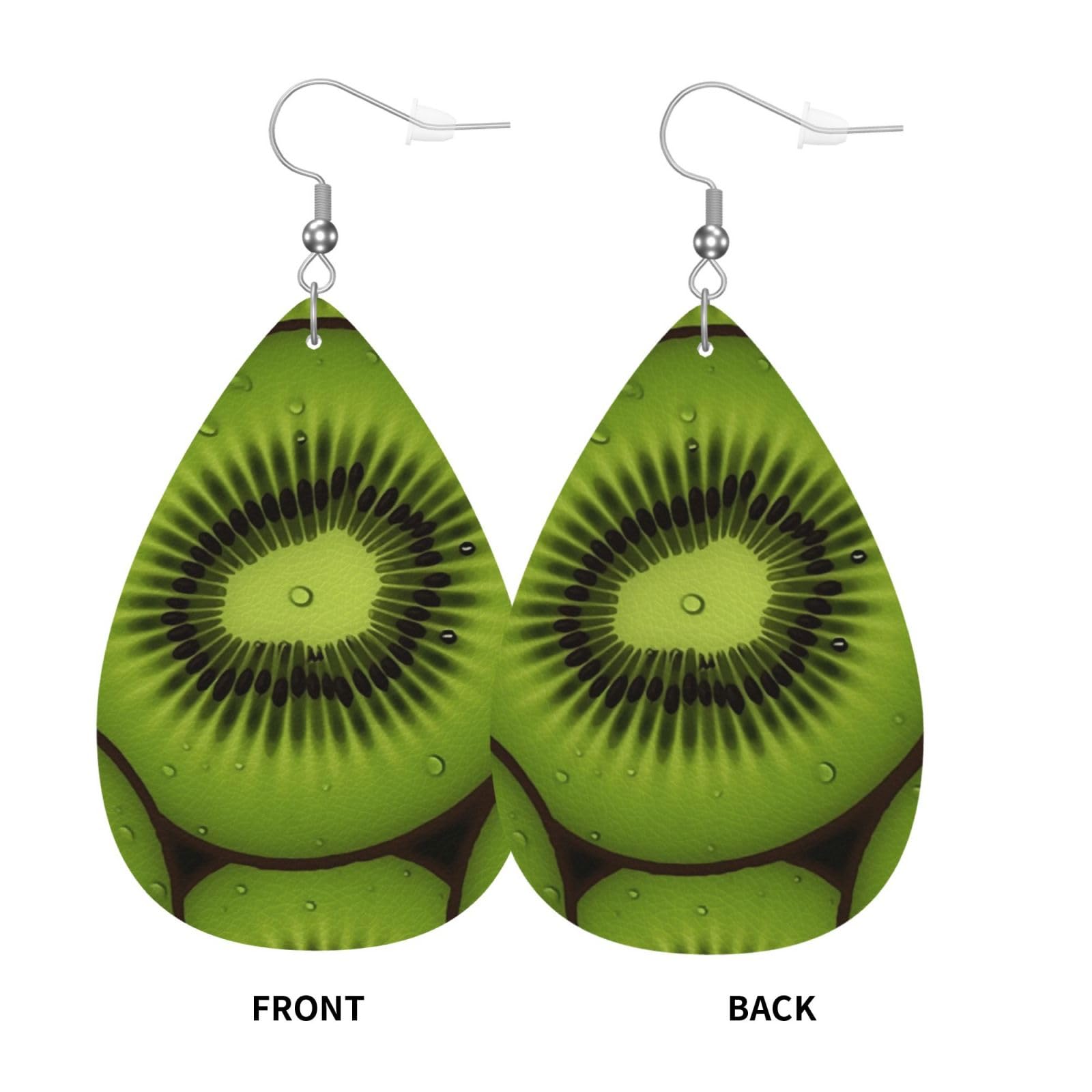 Fashionable Kiwi Slice Teardrop Dangle Earrings for Women - Genuine Leather Valentine's Day & Anniversary Jewelry Gift - Perfect for Date Nights, Parties & Special Occasions