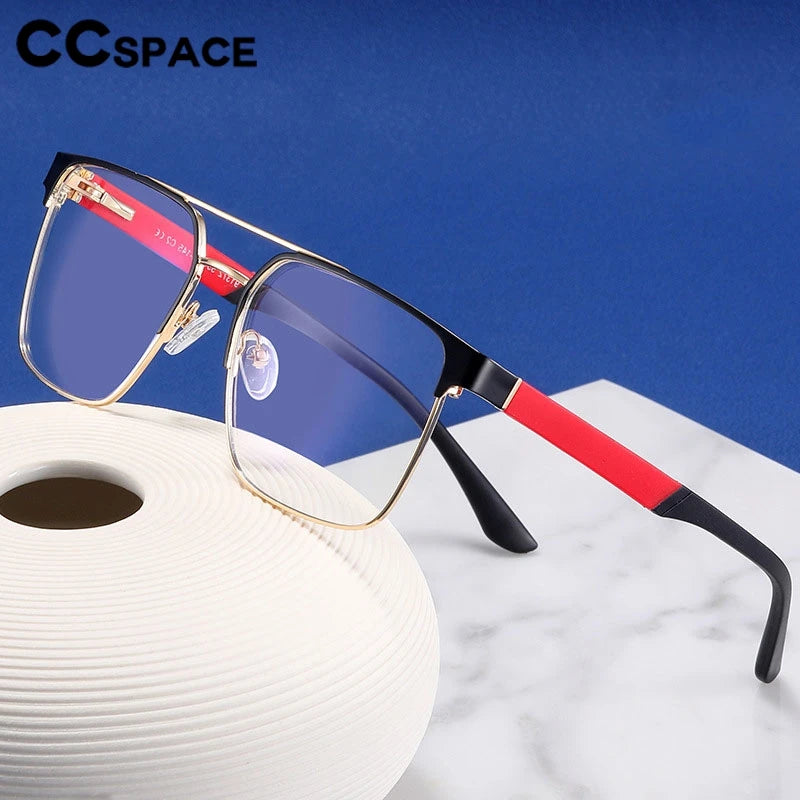 CCspace Unisex Full Rim Square Double Bridge Alloy Eyeglasses Frame 301561 - Stylish & Durable for Work, Reading, and Everyday Wear