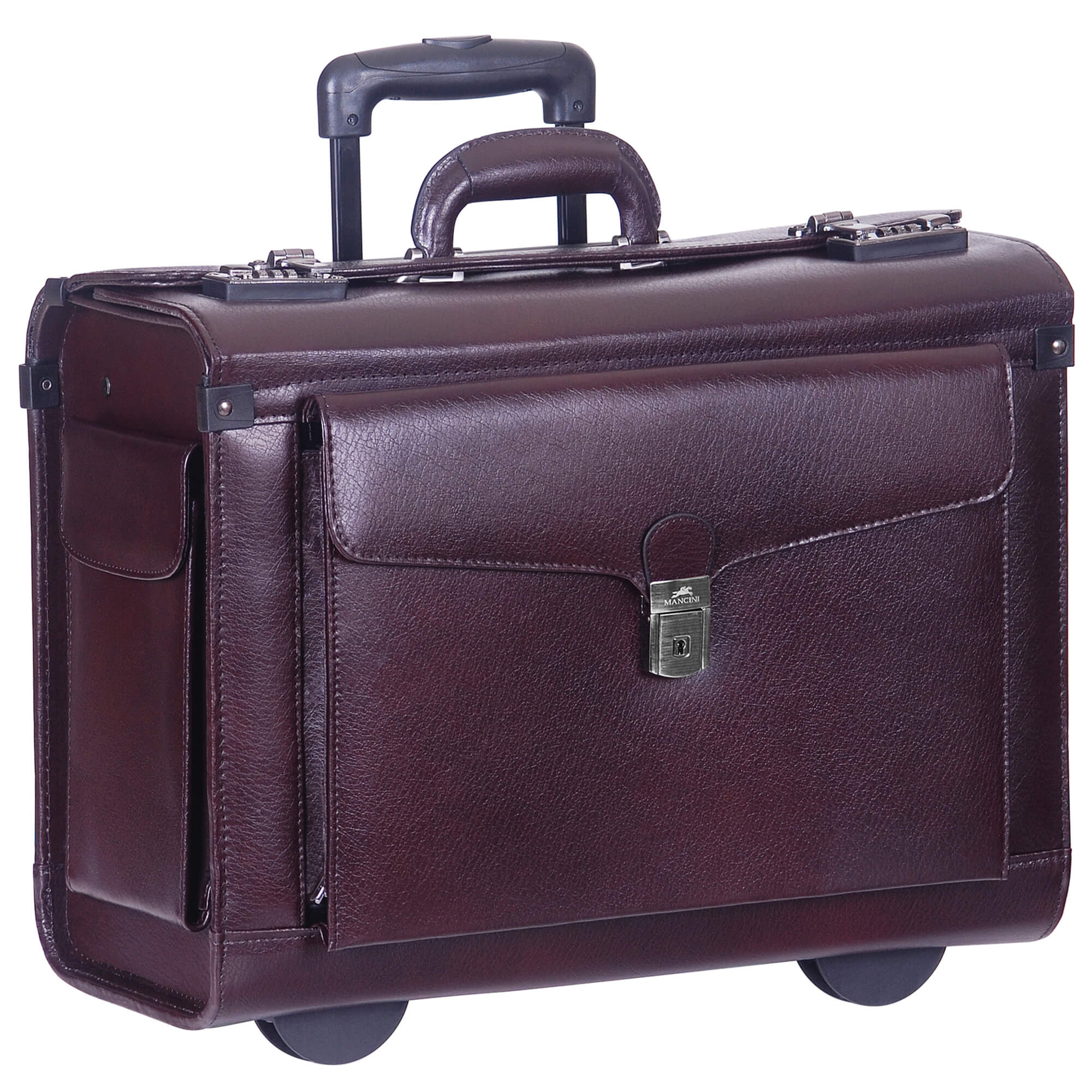 Mancini BUSINESS Collection Deluxe Leather Wheeled Catalog Case - Professional Rolling Briefcase for Business Travel & Office Use