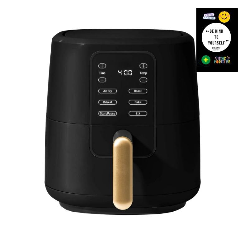 Drew Barrymore Kitchen 3 Qt Air Fryer with TurboCrisp Technology - 4 Preset Functions (Bake, Roast, Reheat) - Black Sesame Color - Perfect for Healthy Cooking, Quick Meals & Family Snacks