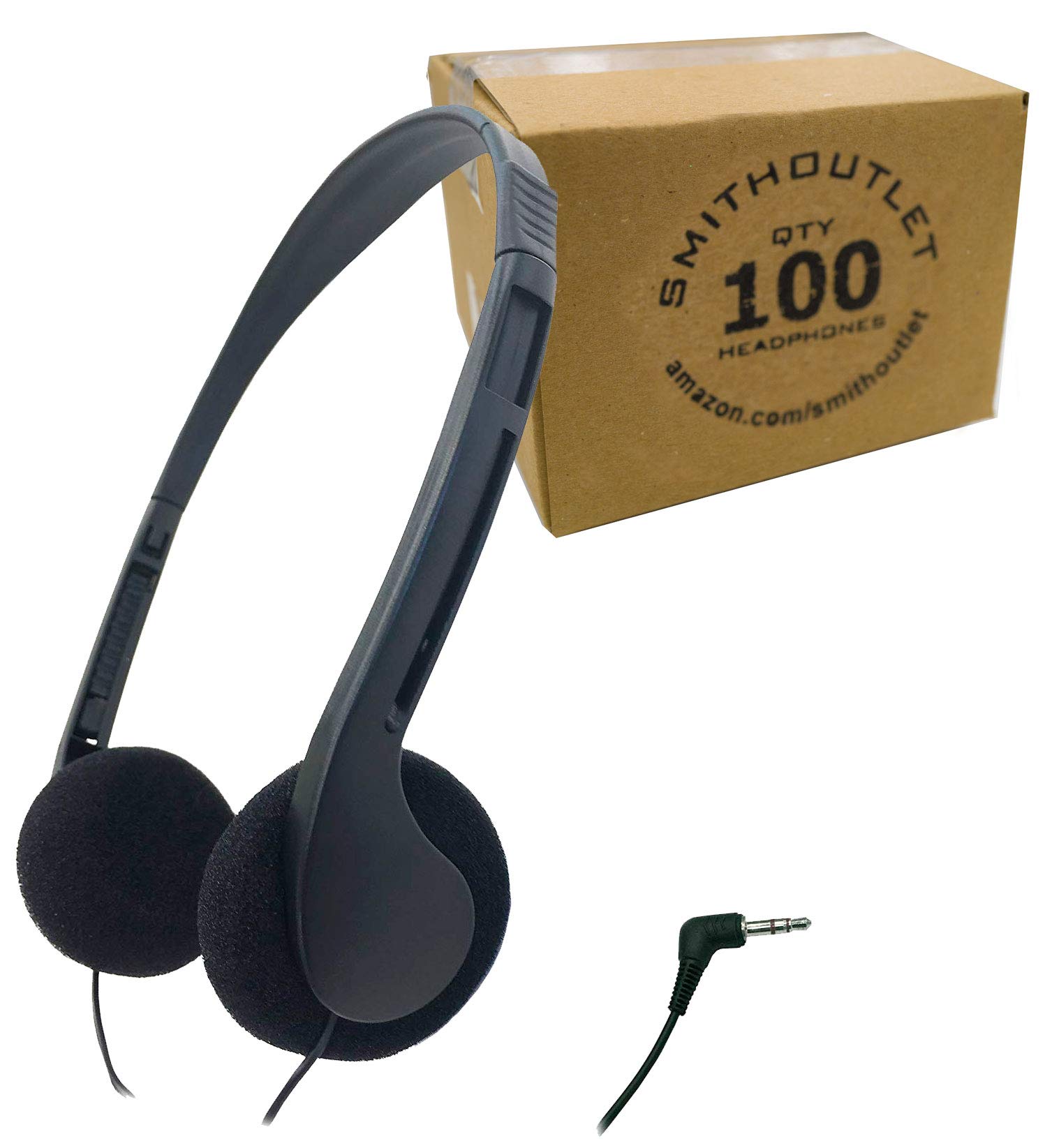 SmithOutlet 100 Pack Bulk Classroom Headphones - Durable Student Headphones with 3.5mm Jack for School Testing, Library, Computer Labs & Online Learning (Black) - Perfect for Distance Education, E-Learning & Study Sessions