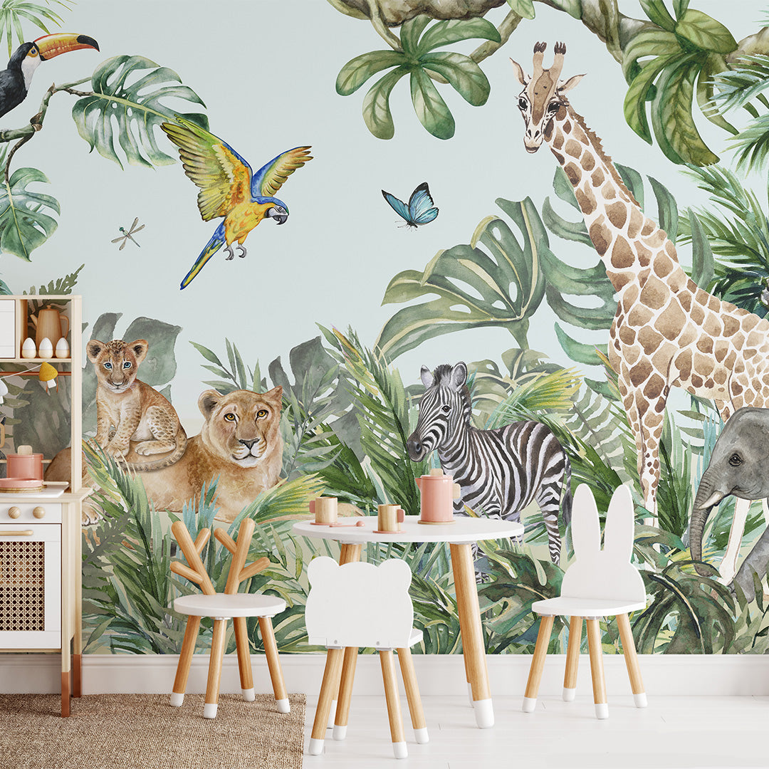 Stunning Safari Jungle Animals Wall Mural CCM016 - Realistic Wildlife Decor for Kids' Room, Nursery & Playroom