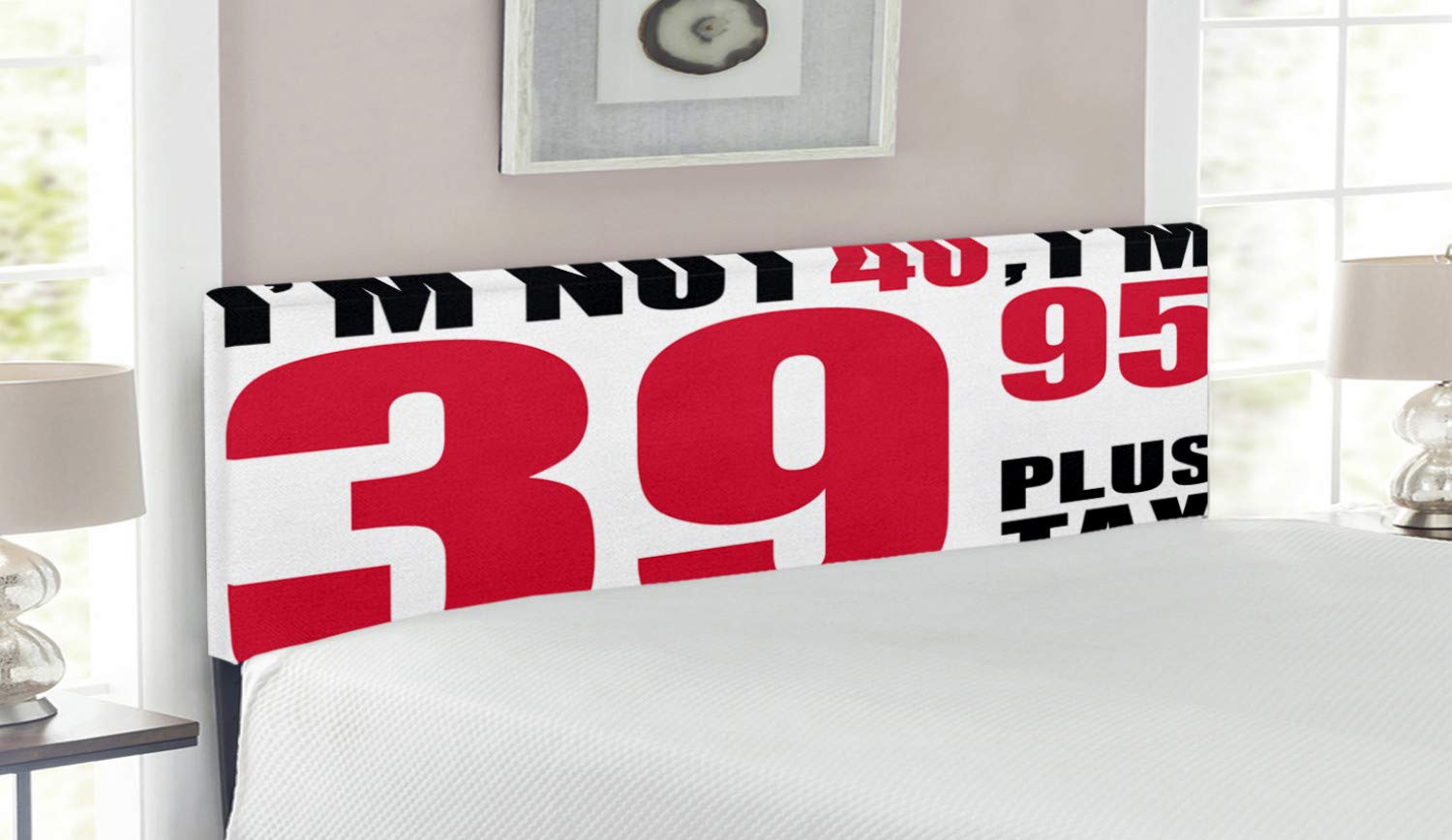 Ambesonne 40th Birthday Headboard - Humorous Pictogram Style Upholstered Metal Bed Headboard with Memory Foam | Queen Size in Hot Pink, Black & White | Perfect for Birthday Decorations & Bedroom Upgrades