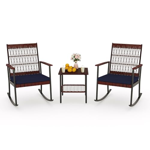Brown Rattan, Blue Cushion