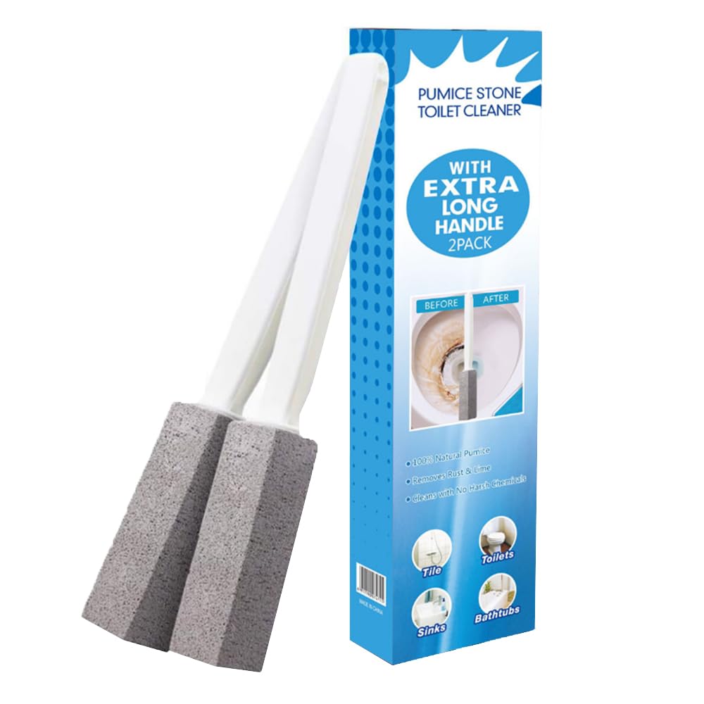 Natural Pumice Stone for Toilet Cleaning - Heavy Duty Scrubber with Ergonomic Handle - Effective Toilet Bowl Cleaner & Stain Remover - Perfect for Bathroom, Kitchen, and Household Deep Cleaning
