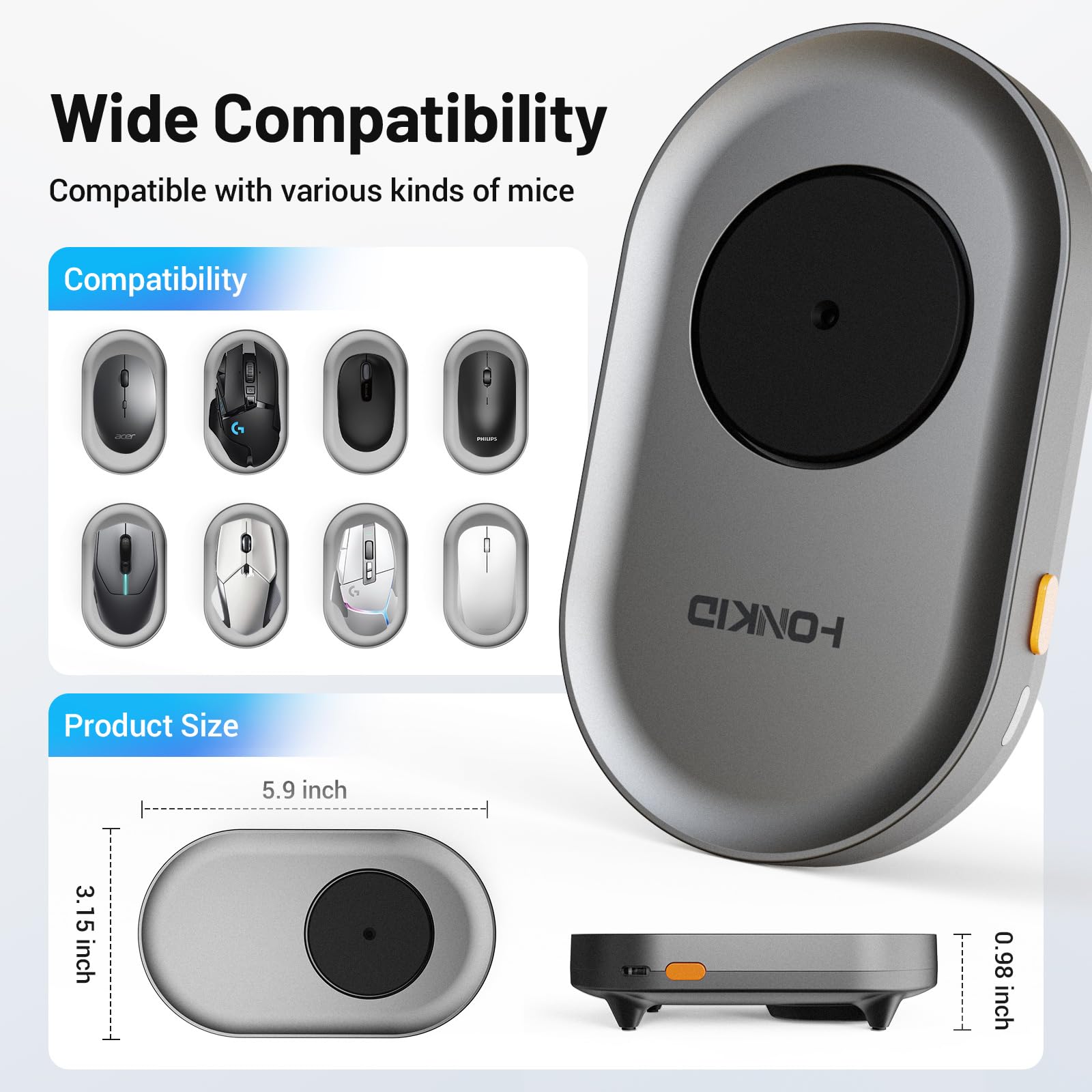 HONKID Undetectable Mouse Mover Jiggler - USB Plug & Play with ON/Off Switch, Automatic Mouse Movement Simulator to Prevent Computer Sleep/Lock Screen - Perfect for Remote Work, Gaming & Office Use (Silver)