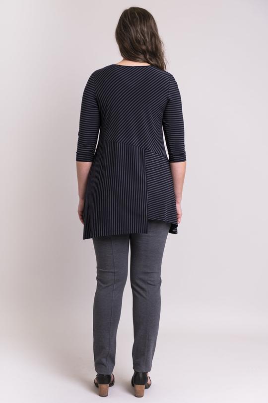 Charming Black and Grey Striped Bamboo Tunic Top for Women - Soft & Comfortable Summer Blouse for Casual Wear, Office, and Outings