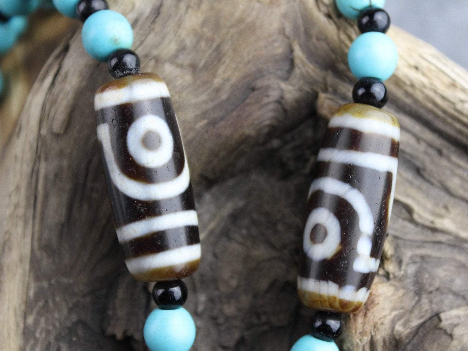 Authentic 3 Dzi Bead Tibetan Necklace Handmade in Boudhanath Nepal | Spiritual Jewelry for Meditation, Yoga & Buddhist Blessings