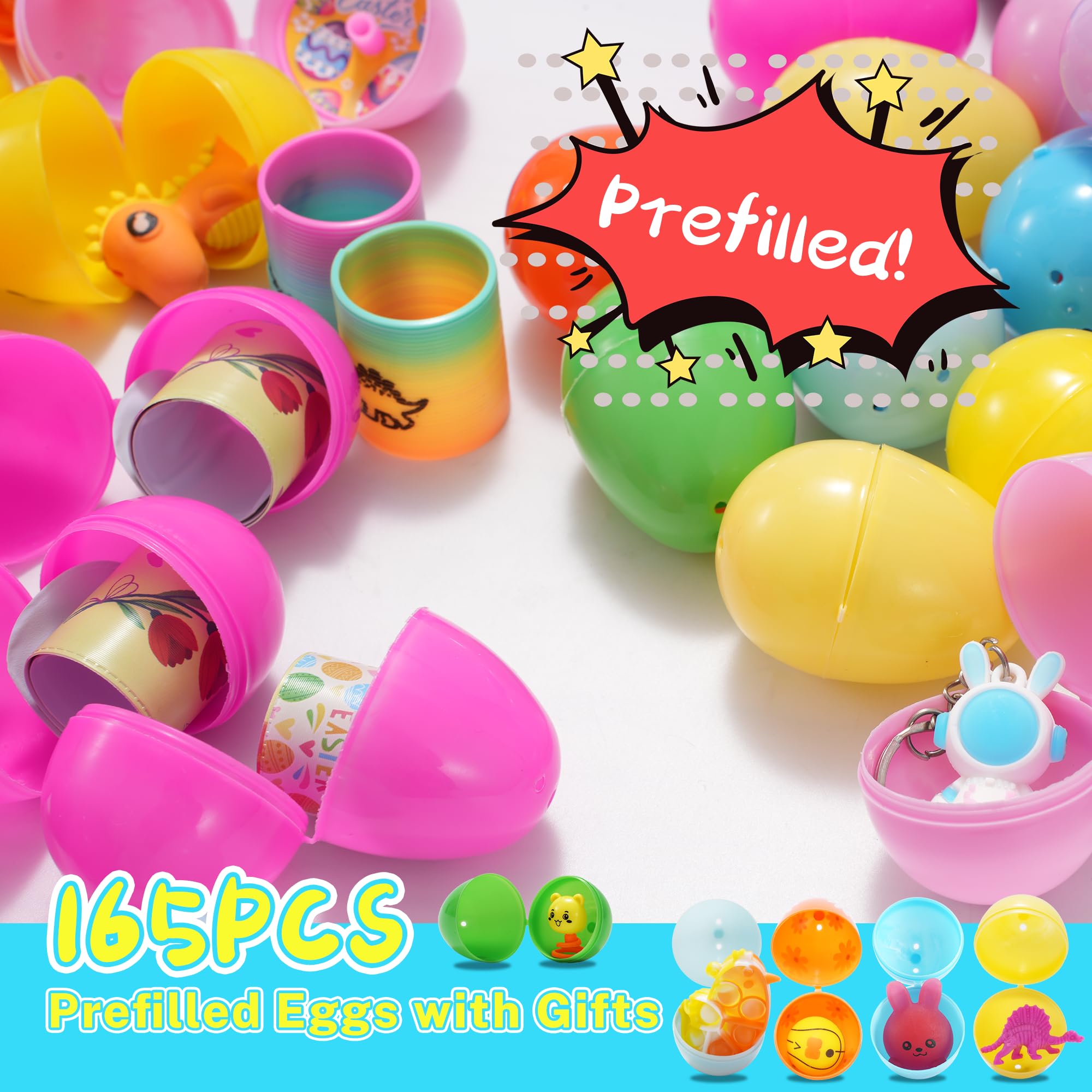 165PCS Prefilled Easter Eggs with Toys - Easter Hunt & Party Favors for Kids - Classroom Prizes & Basket Stuffers