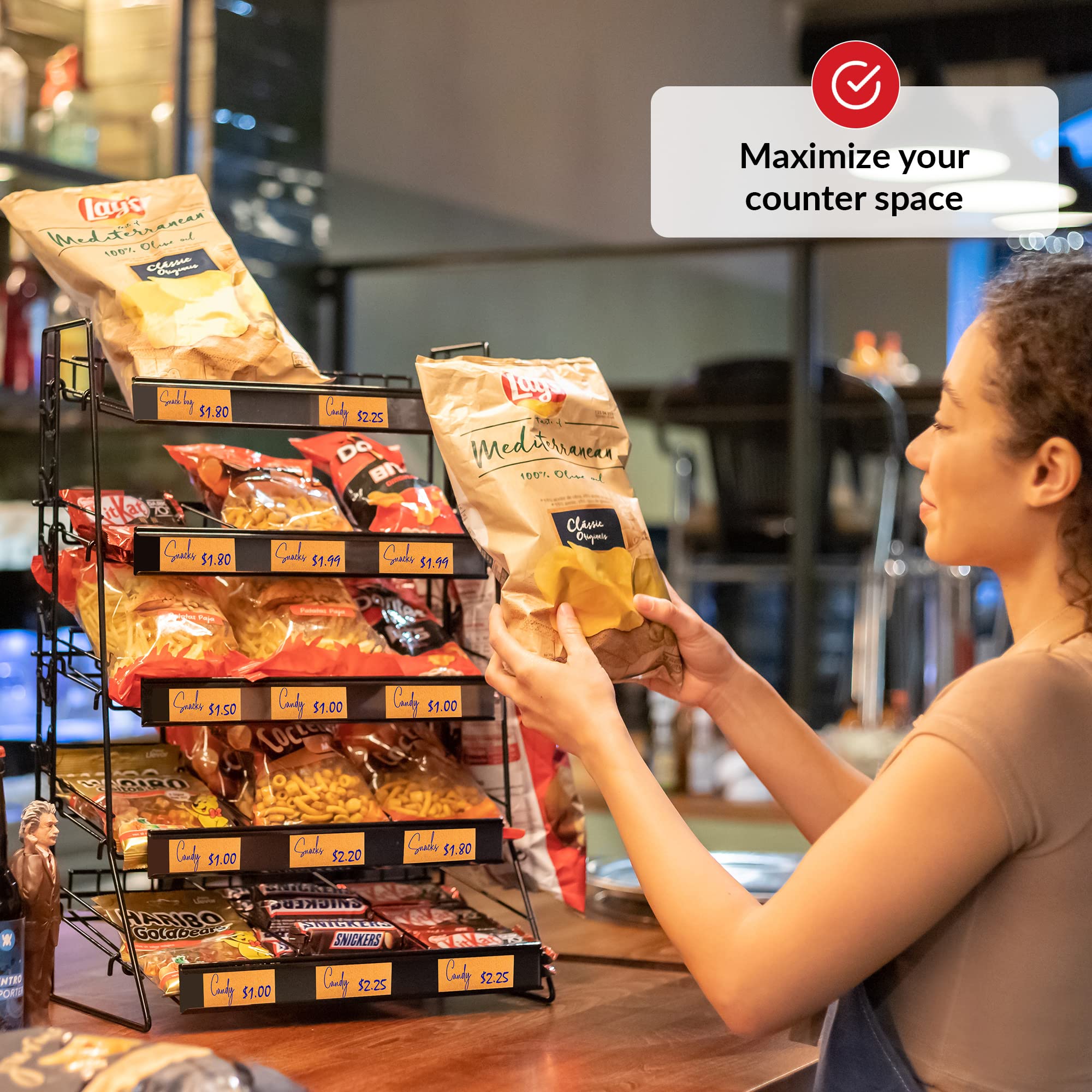 Premium Candy Display Rack - Countertop Snack Organizer for Retail Stores, Offices & Cafes | Durable Chip Rack & Snack Stand for Counter Displays | Merchandising Shelf for Candy, Chips, Cookies & Treats - Perfect for Convenience Stores, Supermarkets & Break Rooms