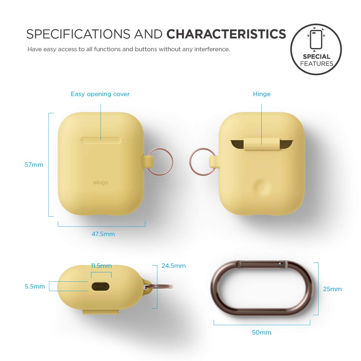 Premium Silicone Case with Keychain for Apple AirPods 1 & 2 - Wireless Charging Compatible, LED Visible, Shockproof Protection (Yellow) - Perfect for Gym, Travel & Daily Use