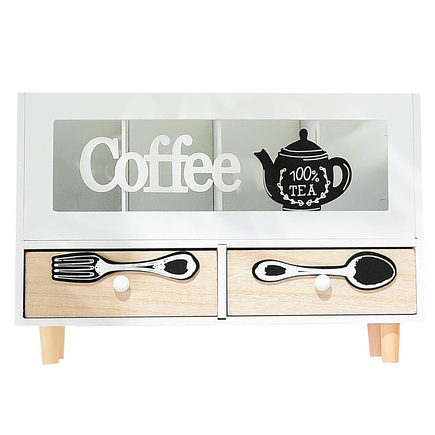 White Wooden Coffee Station Organizer with 2 Drawers - 11.8