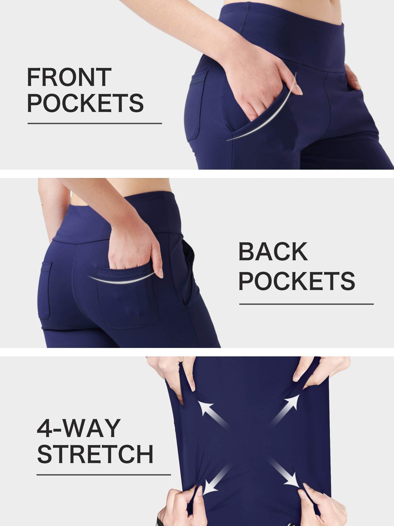 Nuveti Women's High Waisted Bootcut Yoga Pants with 4 Pockets - Tummy Control Workout & Office Pants - Stretchy Bootleg Dress Pants for Yoga, Work & Casual Wear