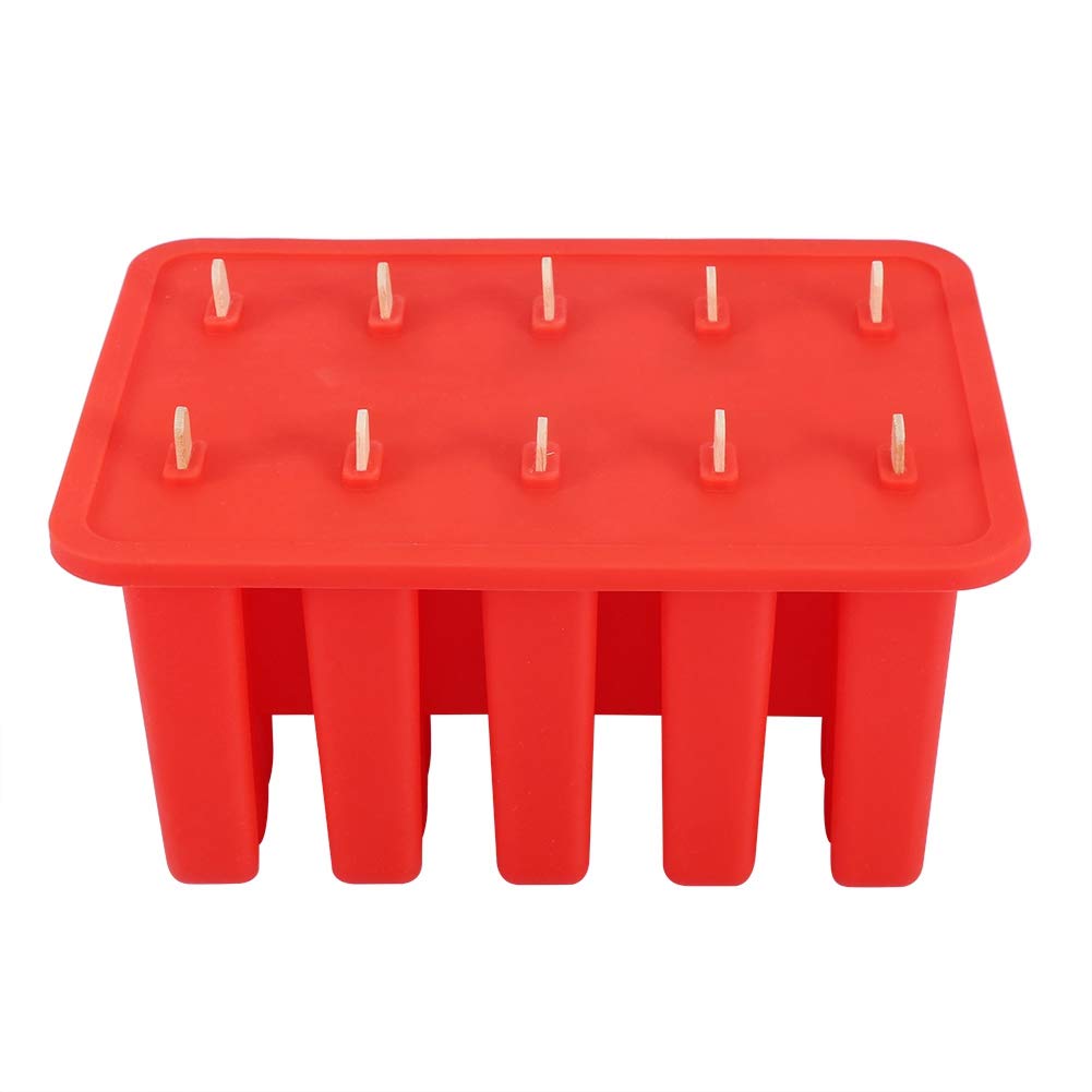 10-Cell Gel Ice Cream Maker with 50 Sticks (Red) - Perfect for Homemade Ice Cream, Summer Treats & Kids' Parties