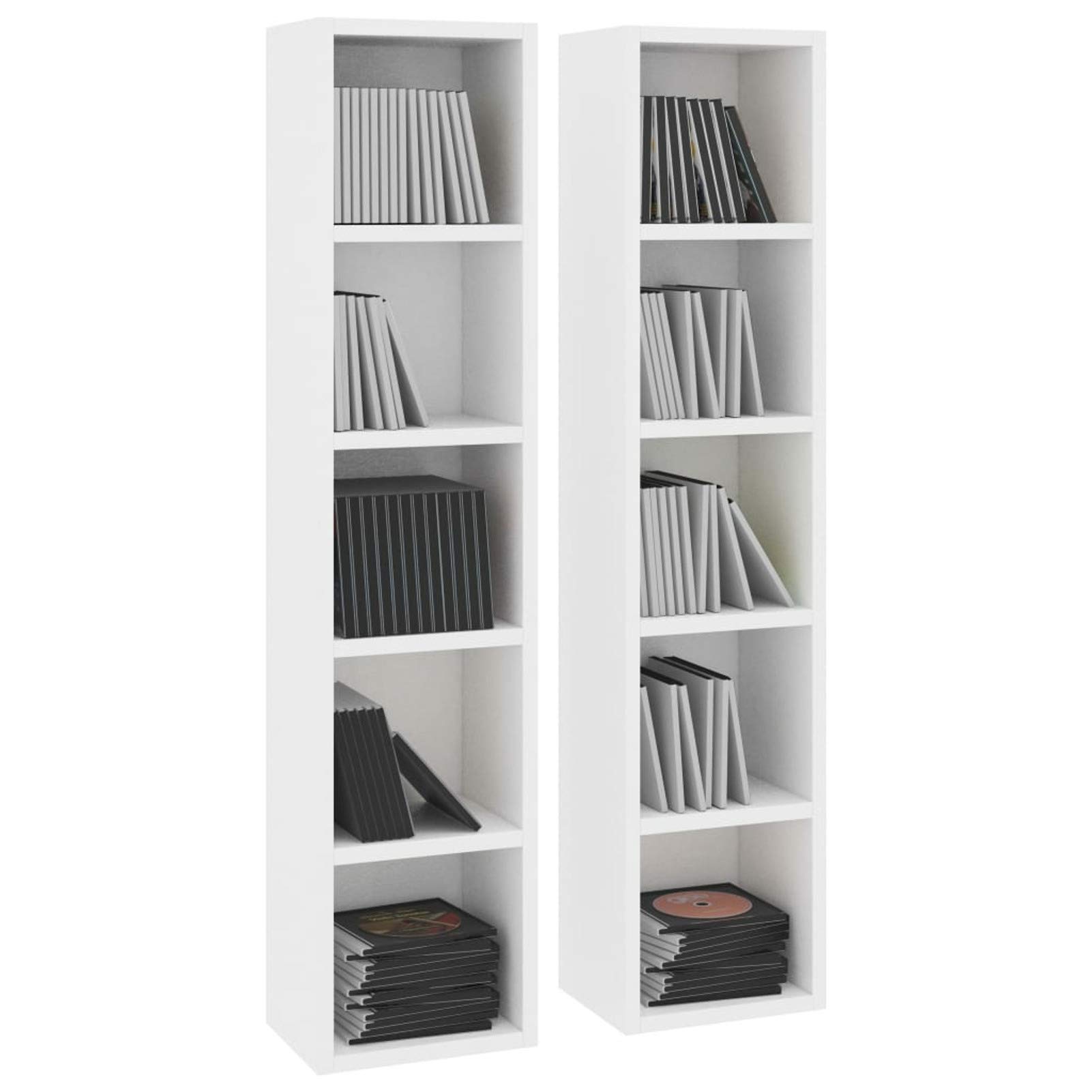 Bounv 2-Piece White CD/DVD Storage Cabinet - 21 x 16 x 93.5 cm Compact Media Organizer for Living Room, Office & Home Theater | CD/DVD Shelf Unit with Adjustable Shelves