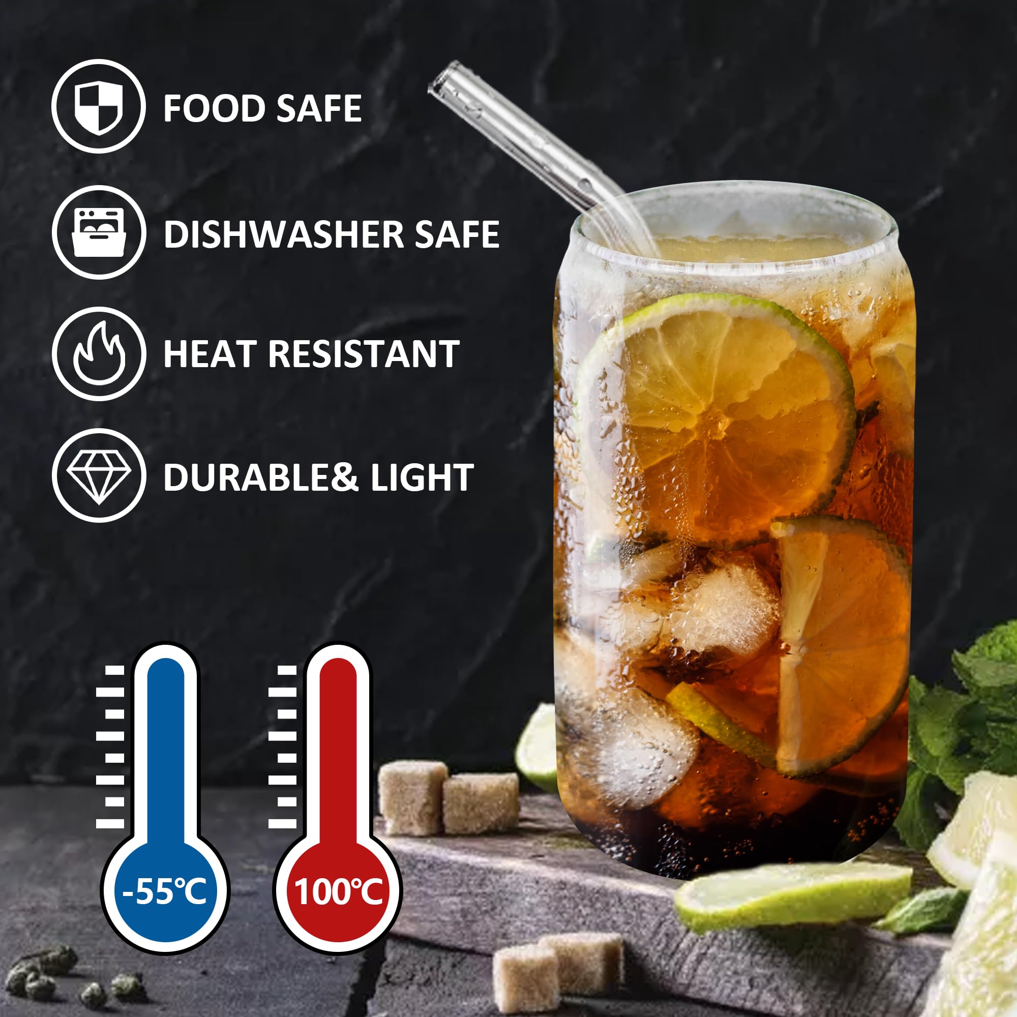 12-Pack 16oz Glass Drinking Cups with Bamboo Lids & Glass Straws - Reusable Iced Coffee Tumblers for Soda, Cold Brew, Smoothies - Perfect for Home, Office & Outdoor Use
