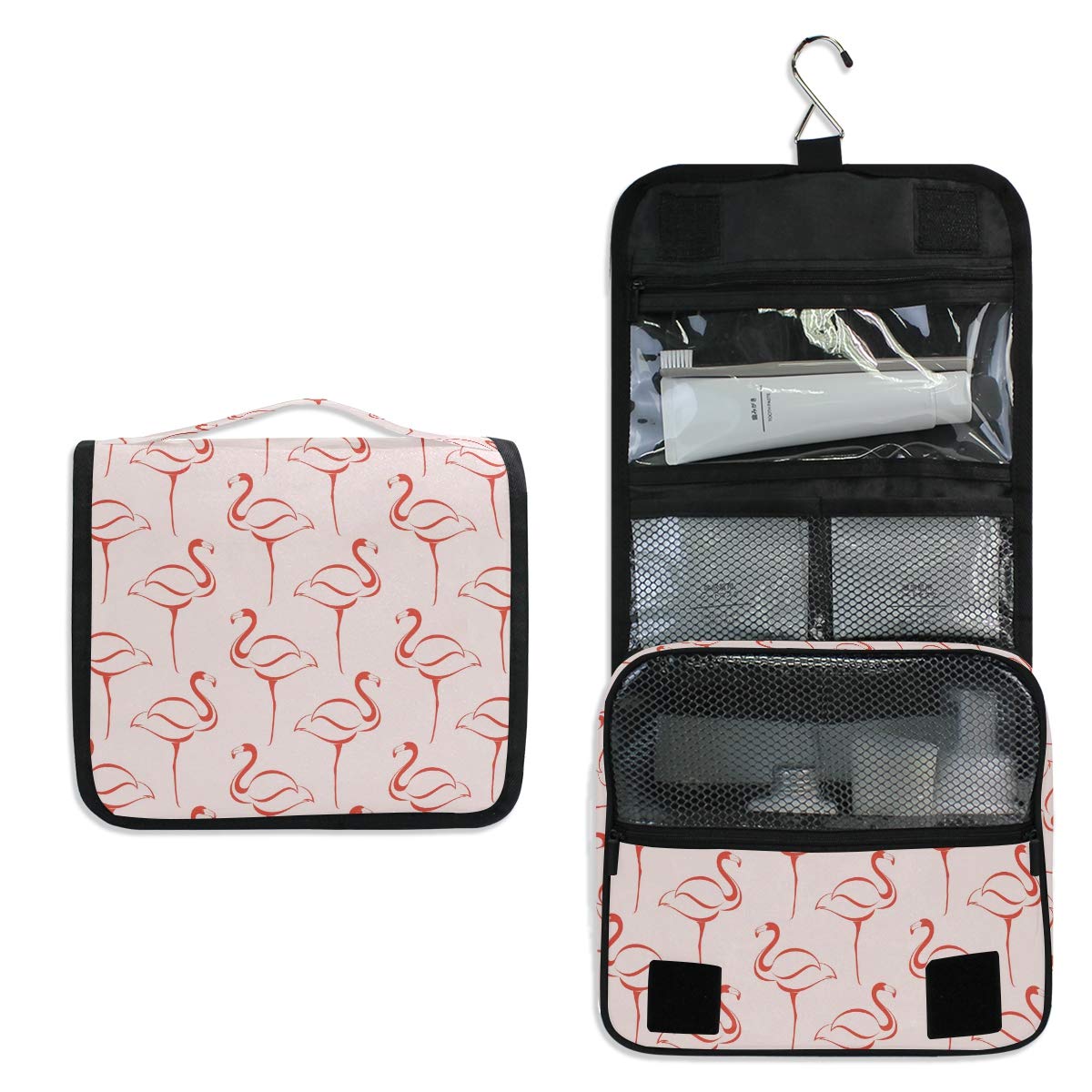 MOYYO Travel Hanging Toiletry Bag - Pink Flamingo Cosmetic Makeup Organizer | Waterproof Shower Bag for Women & Girls | Perfect for Vacation, Gym, Camping & Business Trips