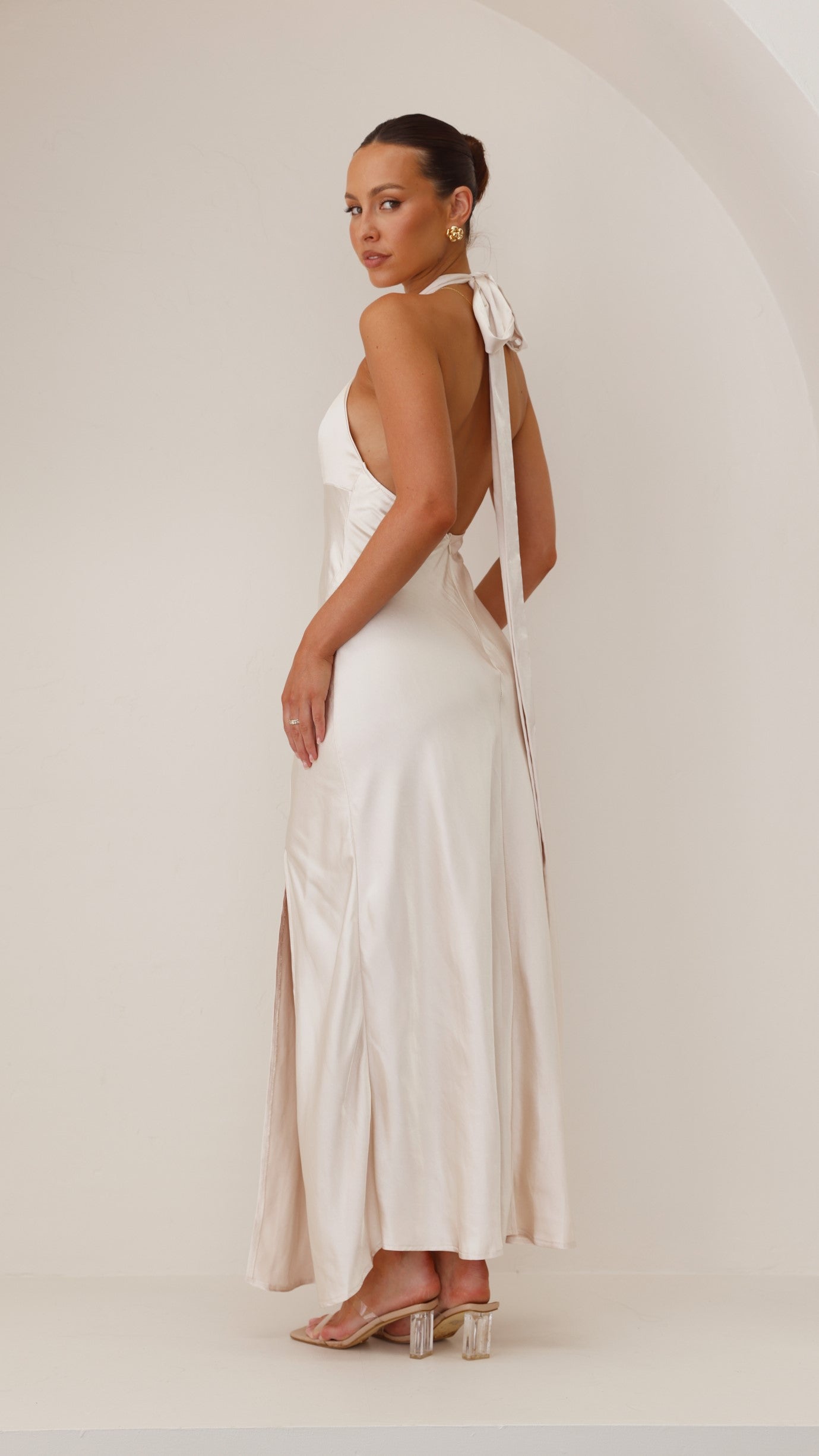 Amalia Maxi Dress in Champagne - Elegant Long Flowy Dress for Women, Perfect for Weddings, Parties & Summer Vacations