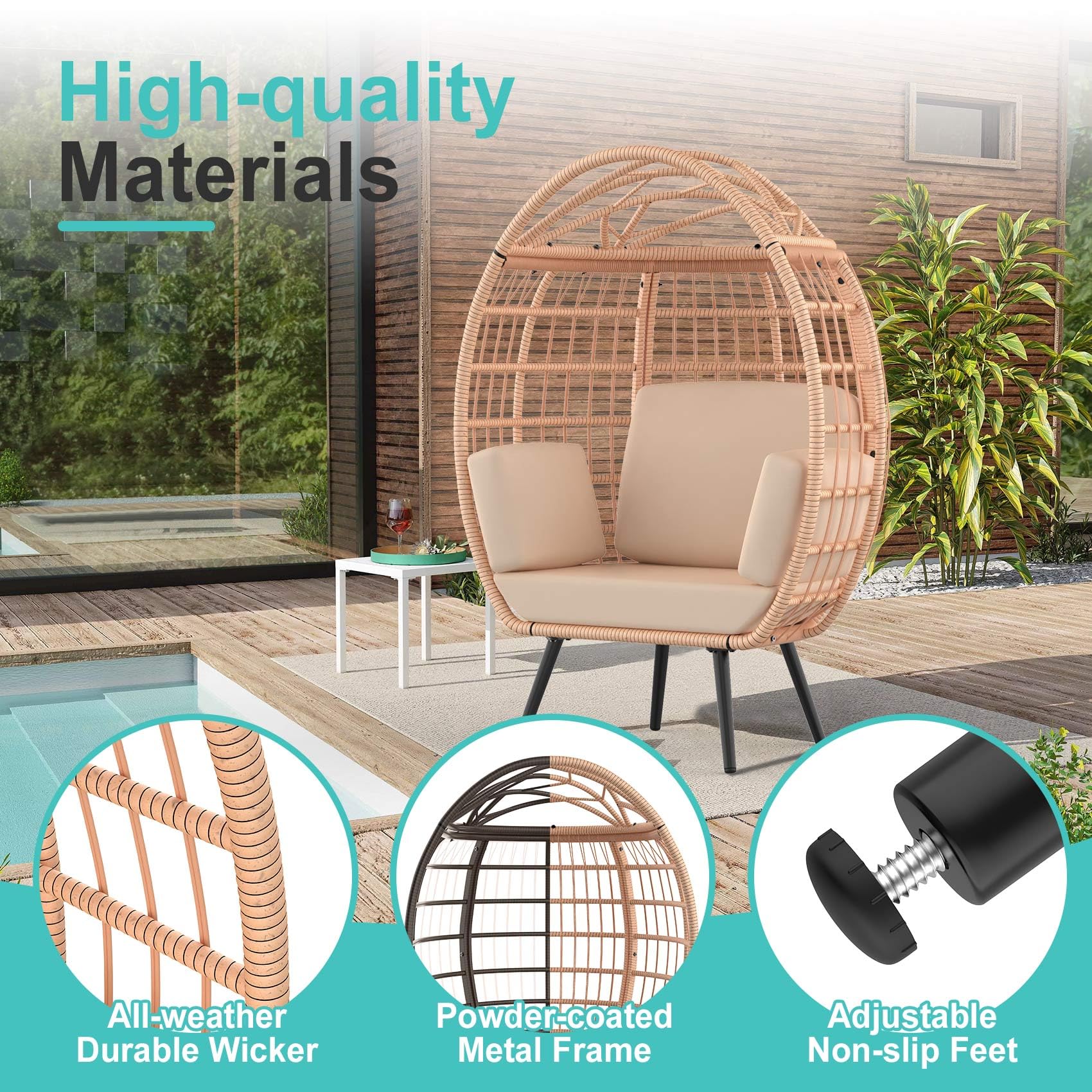 ZENPETIO Oversized Egg Chair - Indoor Outdoor Lounger with 4 UV Resistant Cushions & Storage Bag, All-Weather Wicker Hanging Egg Chair for Patio, Backyard, Living Room - 370lbs Weight Capacity (Brown) | Perfect for Relaxing, Reading & Sunbathing in Your Garden or Balcony
