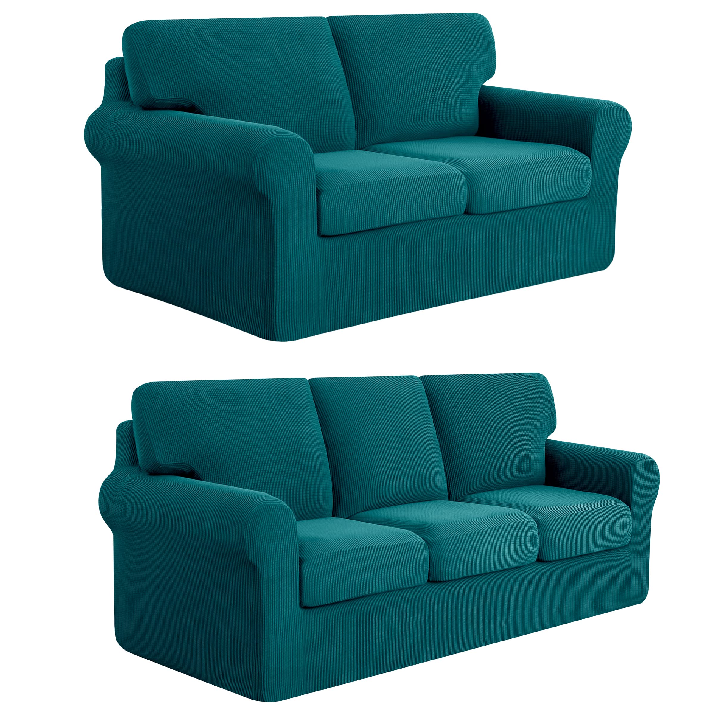 SUBRTEX 5-Piece Loveseat Cover & 7-Piece Sofa Cover Set - Stretchable Couch Slipcovers with Separate Backrest & Cushion Covers - Turquoise Living Room Furniture Protector (Medium & Large Size) - Perfect for Home Decor, Pet Protection & Furniture Refresh