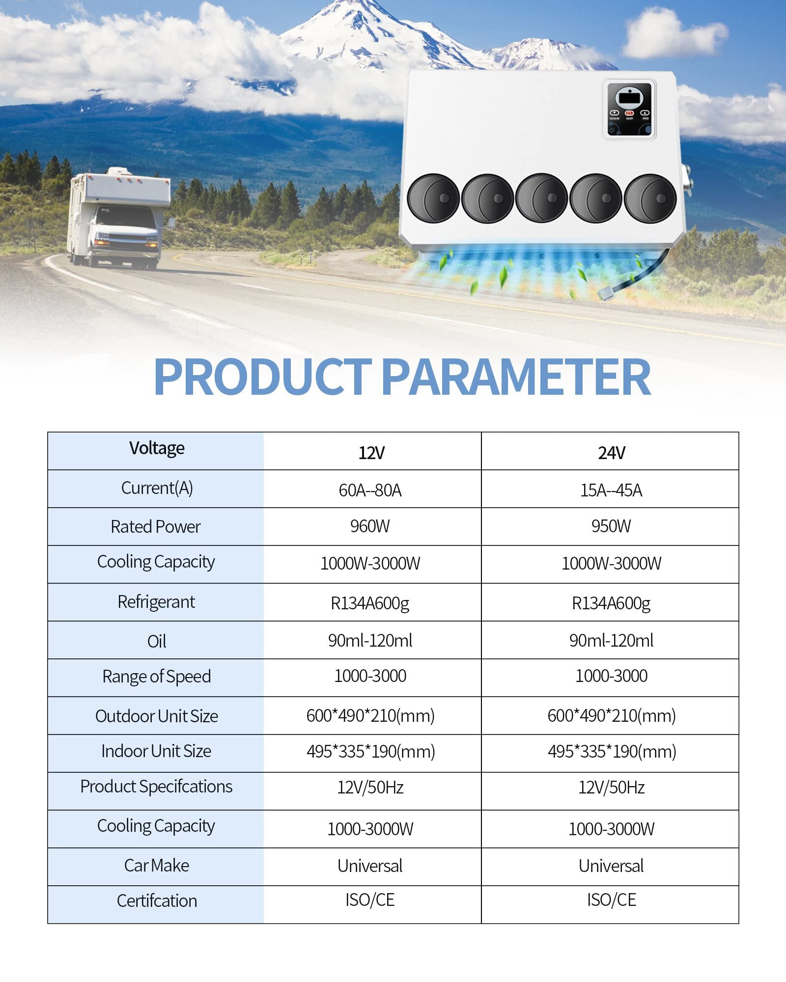 12V DC Truck Air Conditioner - Energy Efficient Split AC Unit for Trucks, RVs, Semi Trucks, Forklifts & Cranes | Cab Cooling Solution for Hot Weather Driving