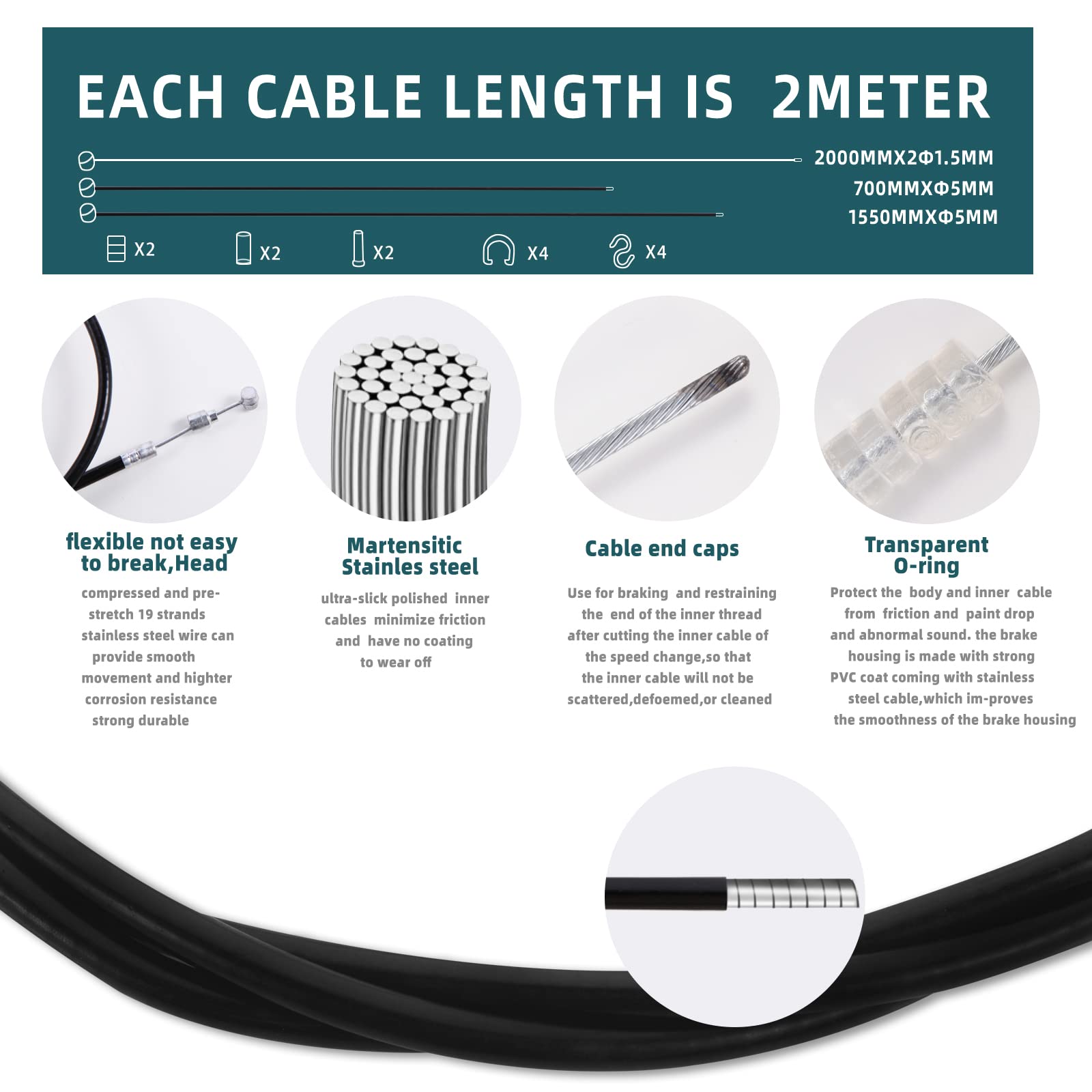 Universal Bike Brake Cable Set - Front & Rear Brake Wire for Mountain, Road & Common Bicycles | Durable Black Brake Cables with Free End Caps | Perfect for MTB, Commuting & Cycling Maintenance