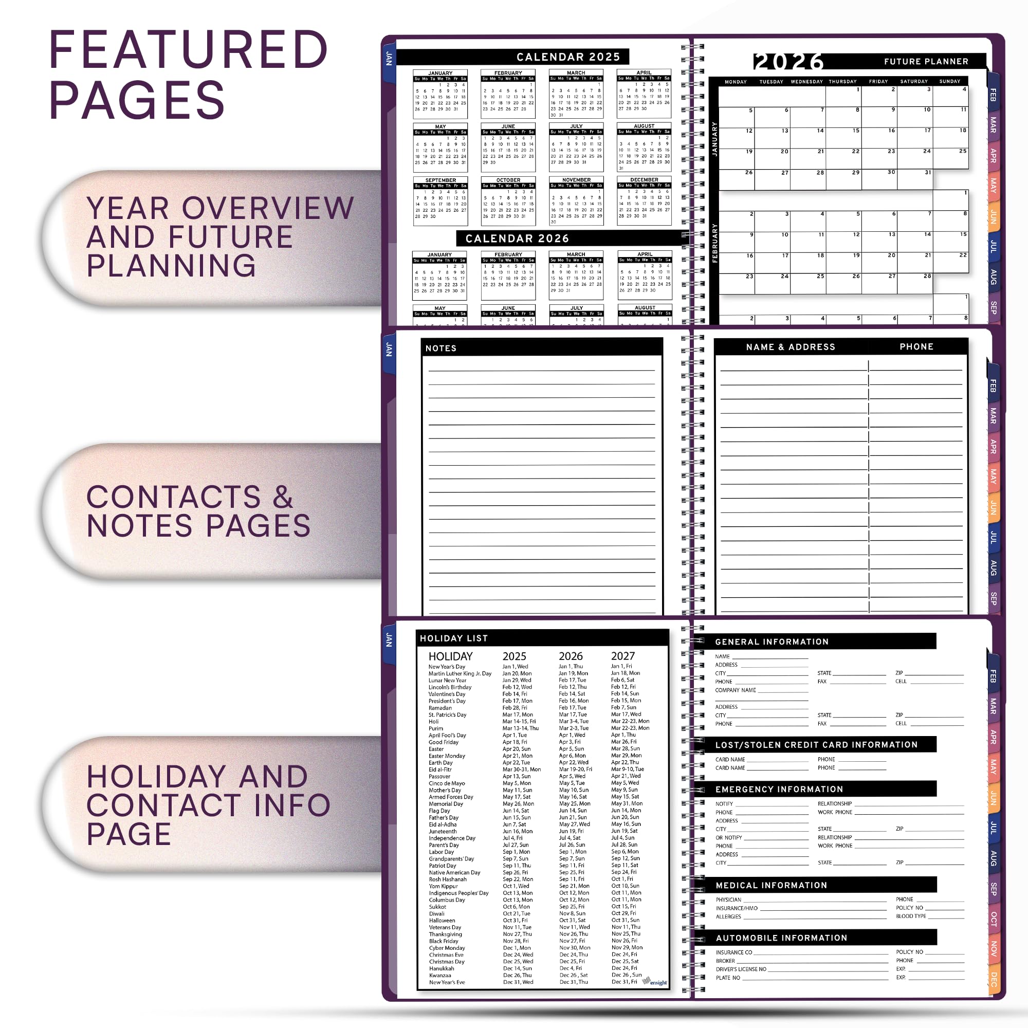 2025 Daily Planner with 15-Minute Time Slots - 8.5 x 11 Inch Large Tabbed Weekly & Monthly Calendar Organizer for Business & Personal Use (Jan-Dec 2025, Purple) - Perfect for Office Professionals, Students, and Time Management Enthusiasts