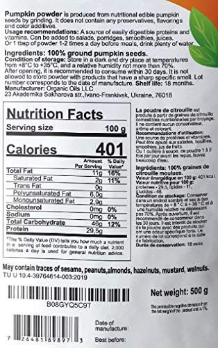Organic Pumpkin Seed Powder - Gluten Free Flour 500g (18 oz) | High Protein Superfood | Eco Nava Brand | Perfect for Smoothies, Baking, Salads & Healthy Recipes | Vegan & Keto Friendly