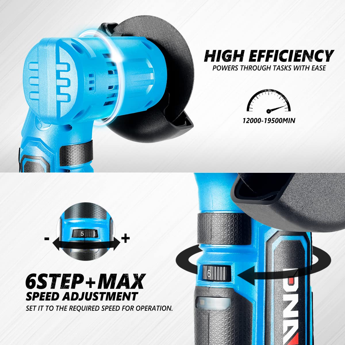 DNA MOTORING 12V Cordless Angle Grinder - Variable Speed with Spindle Lock, Dry Cutting & Rough Grinding Power Tool (Blue, Battery Not Included) - Perfect for Metalworking, Wood Carving & DIY Home Projects
