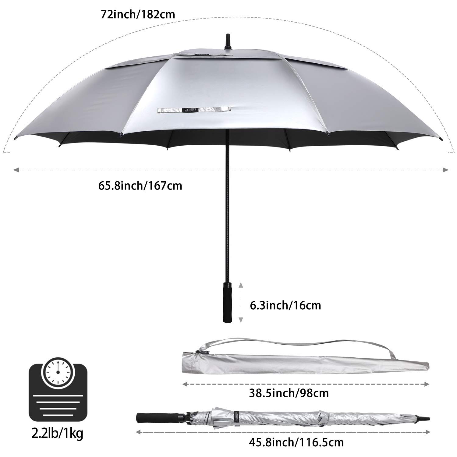 G4Free 68 Inch & 72 Inch UV Protection Golf Umbrella - Double Canopy Design for Rain & Sun Protection | Perfect for Golfers, Outdoor Sports & Daily Commute