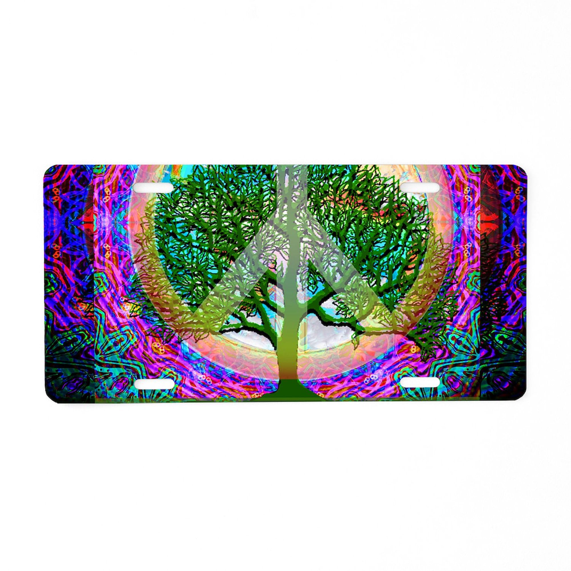 Tree of Life World Peace Aluminum License Plate - Front Vanity Tag for Cars & Vehicles - Perfect for Peace Lovers, Spiritual Gifts & Unique Car Decor