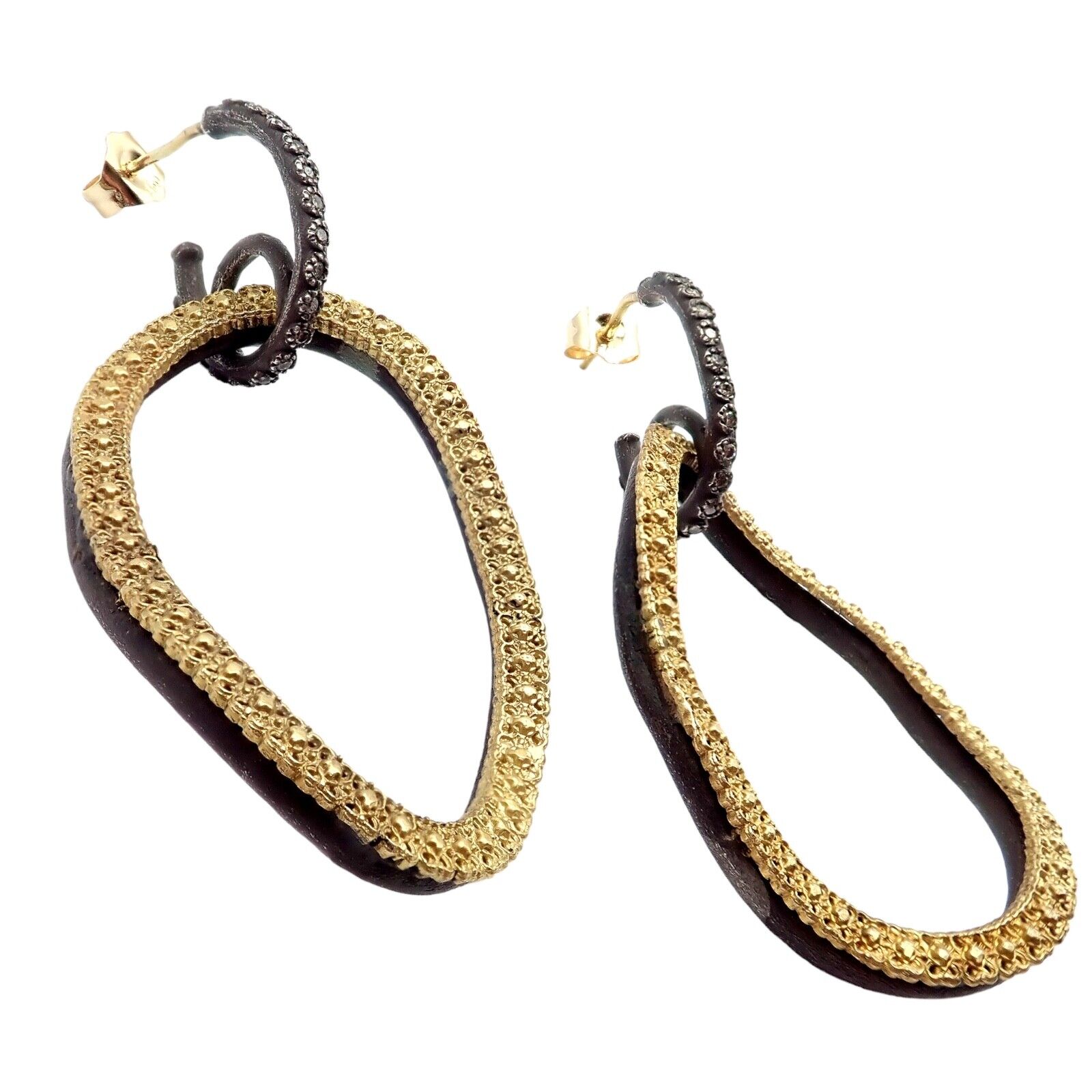18K Yellow Gold & Blackened Sterling Silver Diamond Statement Earrings for Women | Luxury Dangle Earrings for Parties, Weddings & Special Occasions