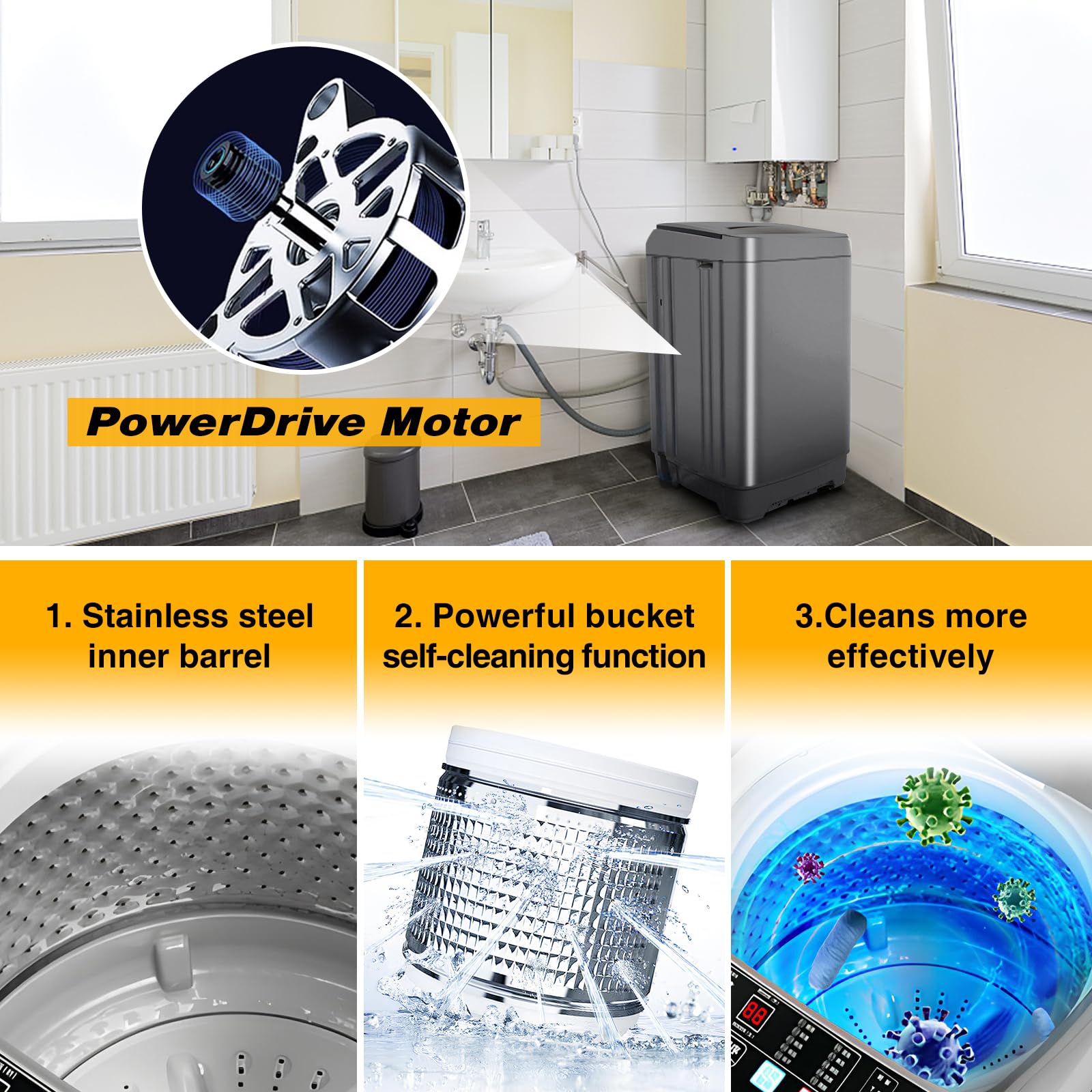 Portable Washing Machine 25 lbs - Full Automatic Compact Washer with 10 Wash Programs & 8 Water Levels - Low Noise Laundry Machine with LED Display - Perfect for Apartments, RVs, Camping & Small Spaces (Grey)