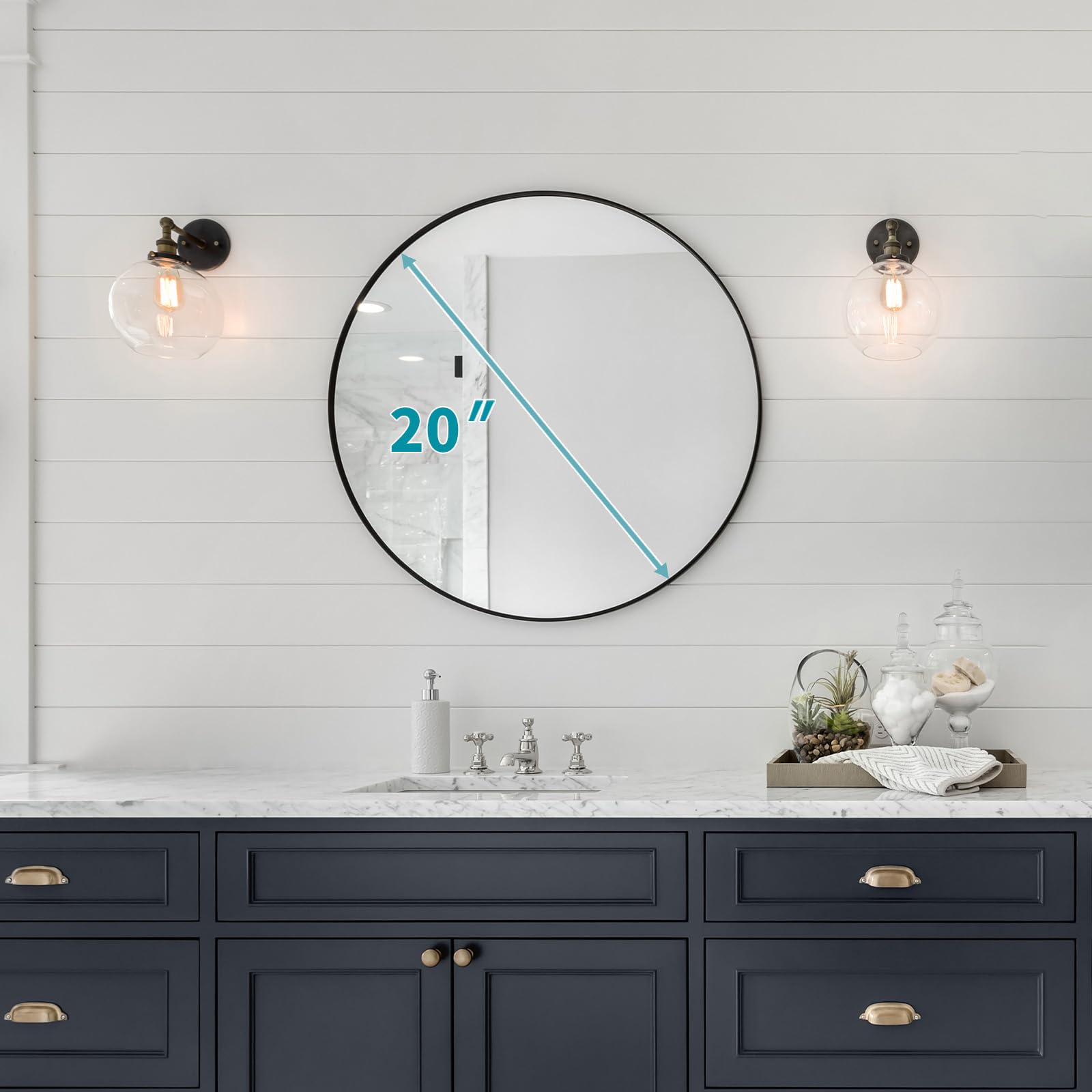 Fabuday 20 Inch Black Circle Wall Mirror - Round Matte Framed Mirror for Bathroom, Entryway, Living Room, Hallway & Bedroom Decor | Perfect for Home Styling, Vanity Makeup & Space Enhancement