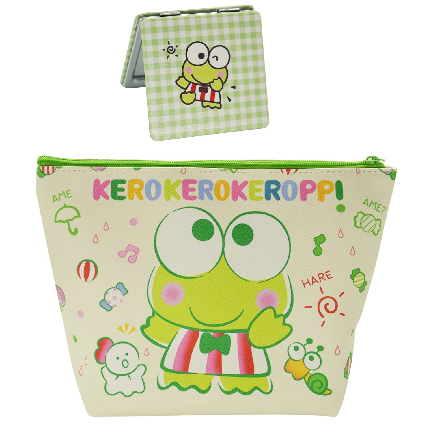 Rondlaho Kawaii Frog Travel Cosmetic Bag with Mirror - Large Capacity PU Makeup Pouch, Zippered Toiletry Organizer for Women | Foldable Storage Bag for Travel, Gym, School & Daily Use