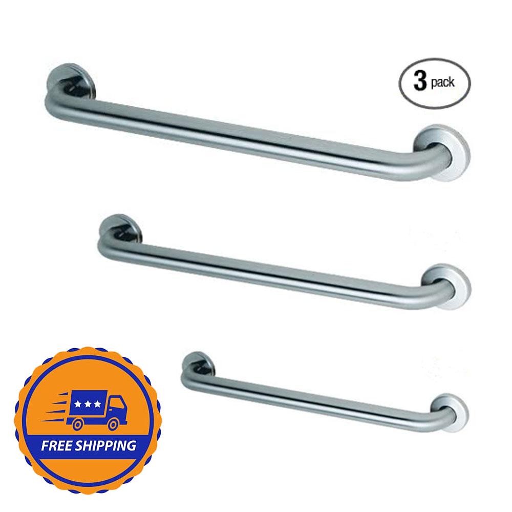 ASI 3801 Commercial Restroom Grab Bar Bundle - 3 Pack ADA Compliant Safety Bars for Bathroom Accessibility | Ideal for Public Restrooms, Hospitals & Elderly Care Facilities