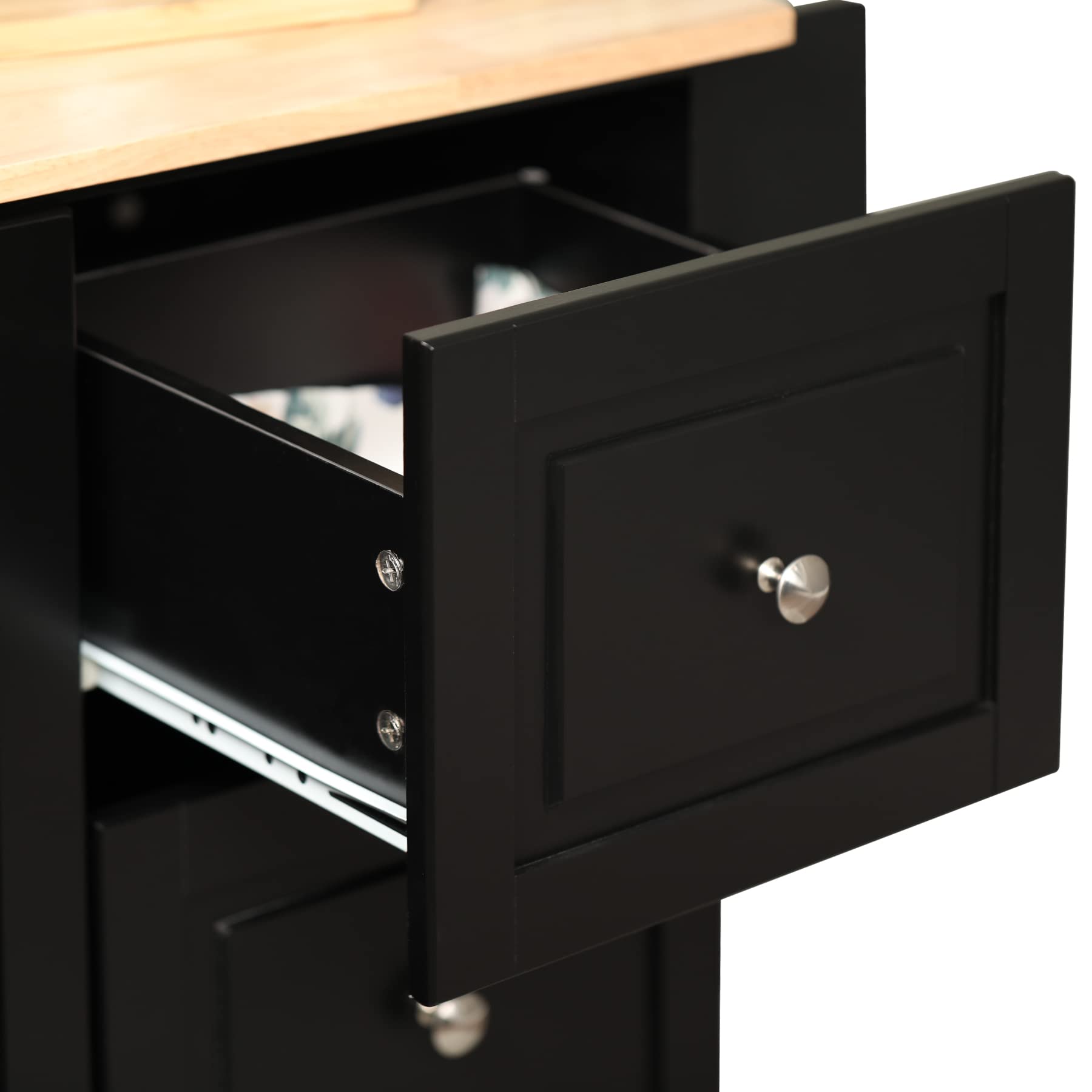MAISON ARTS Rolling Kitchen Island Cart with Drop Leaf, 3 Drawers, Spice & Towel Rack - Mobile Storage Cabinet with Rubber Wood Countertop for Small Kitchen, Dining Room or Pantry Organization (Black) - Perfect for Extra Prep Space, Entertaining Guests & Compact Kitchen Storage