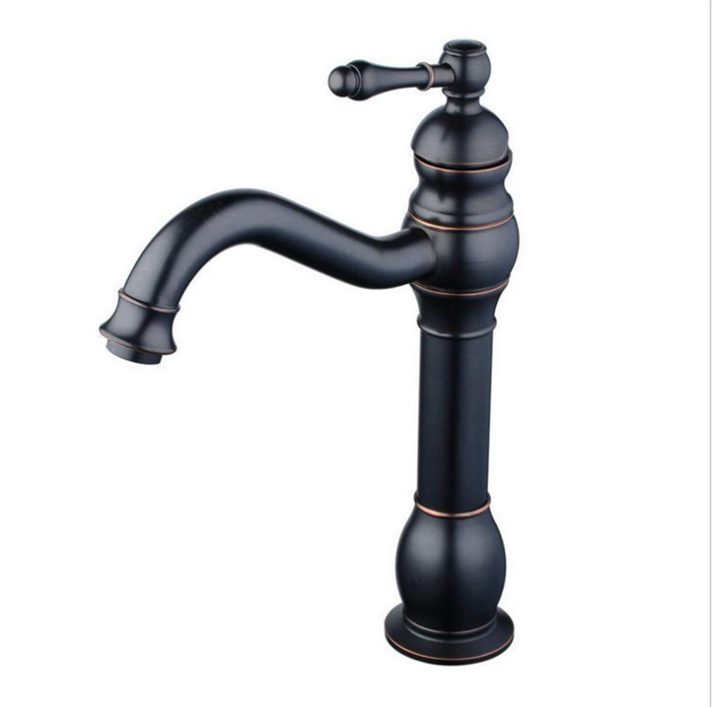 HTLLT Black Bronze Single Hole Kitchen Sink Faucet - Durable Hot & Cold Water Mixer Tap for Bathroom & Utility Sink - Perfect for Modern Homes, Restaurants, and Commercial Use