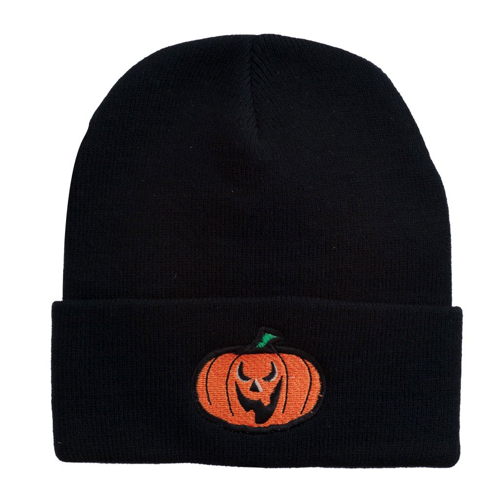 Halloween Jack o Lantern Beanie - Scary Embroidered Hat for Costumes